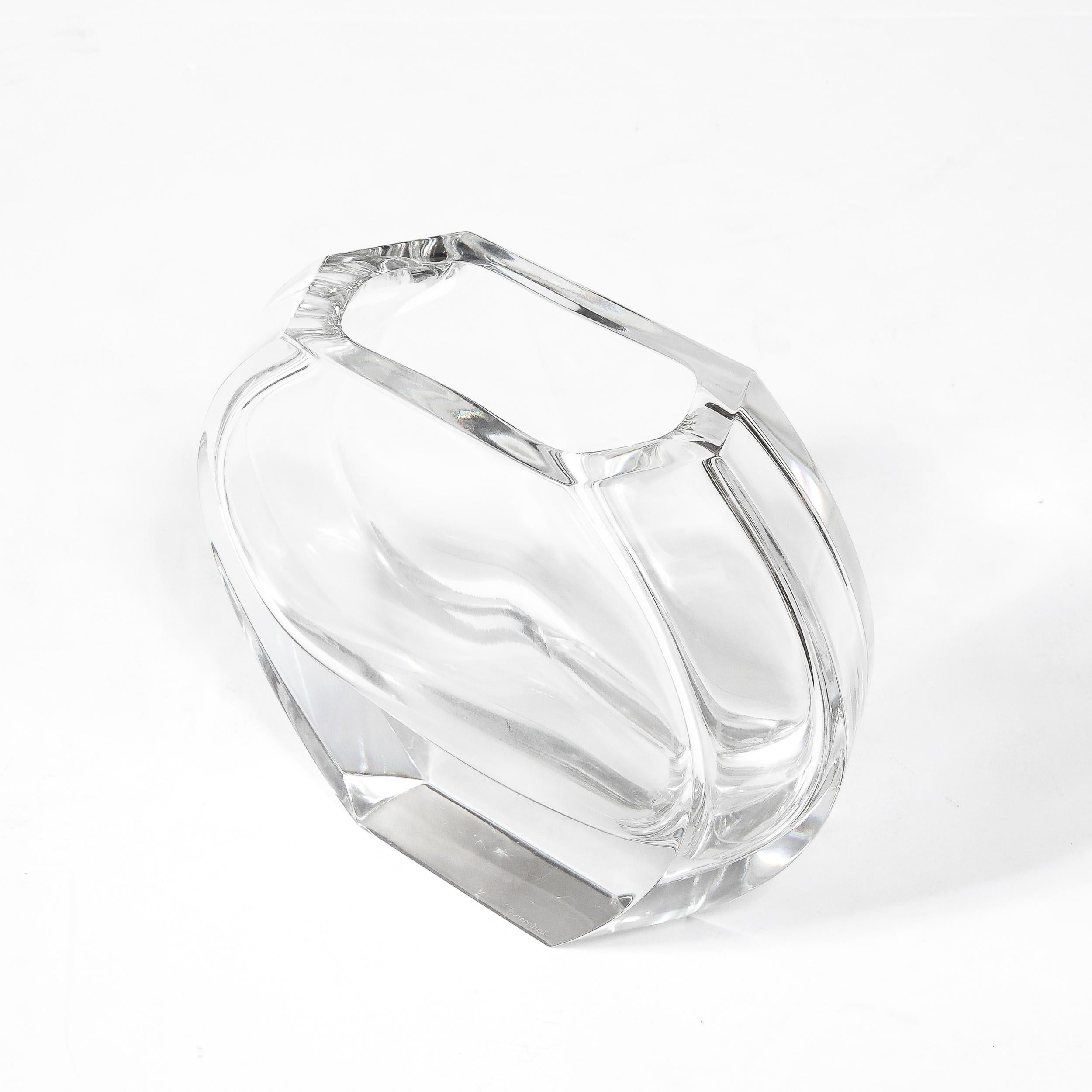 Mid-Century Modernist Crystal Hexagonal Base & Flat Sides Vase signed Baccarat For Sale 8