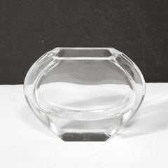Mid-Century Modernist Crystal Hexagonal Base & Flat Sides Vase signed Baccarat