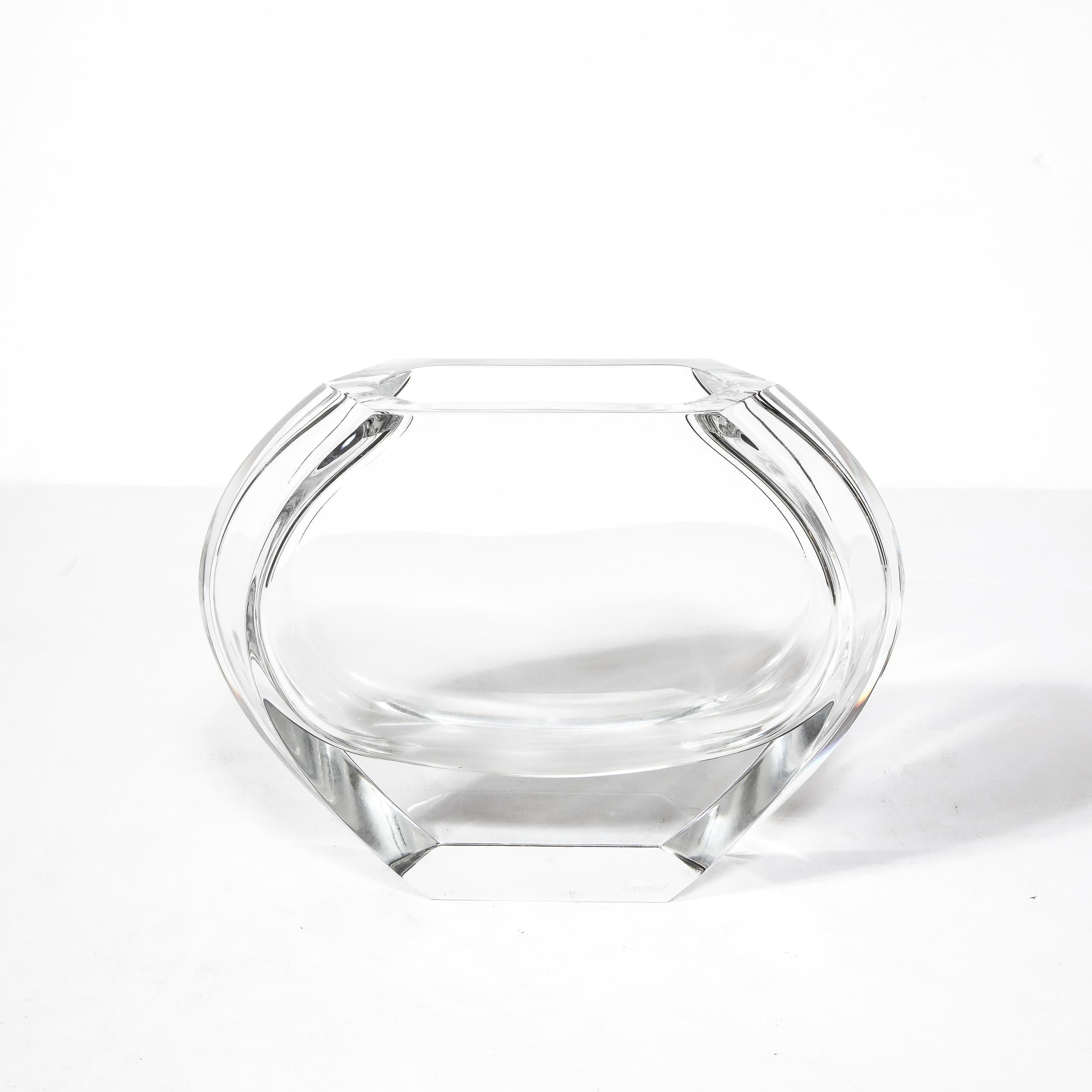 Mid-20th Century Mid-Century Modernist Crystal Hexagonal Base & Flat Sides Vase signed Baccarat For Sale