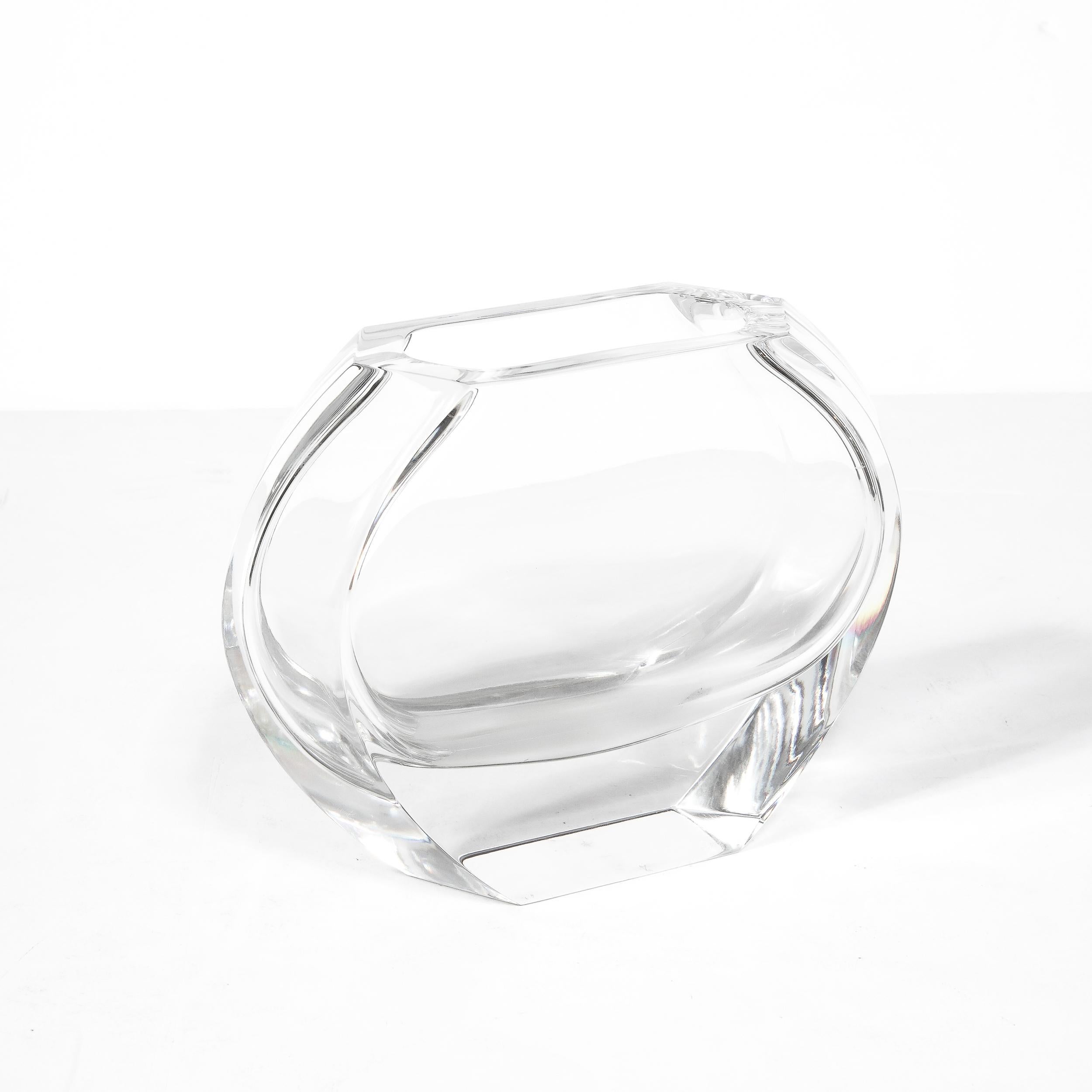 Mid-Century Modernist Crystal Hexagonal Base & Flat Sides Vase signed Baccarat For Sale 1