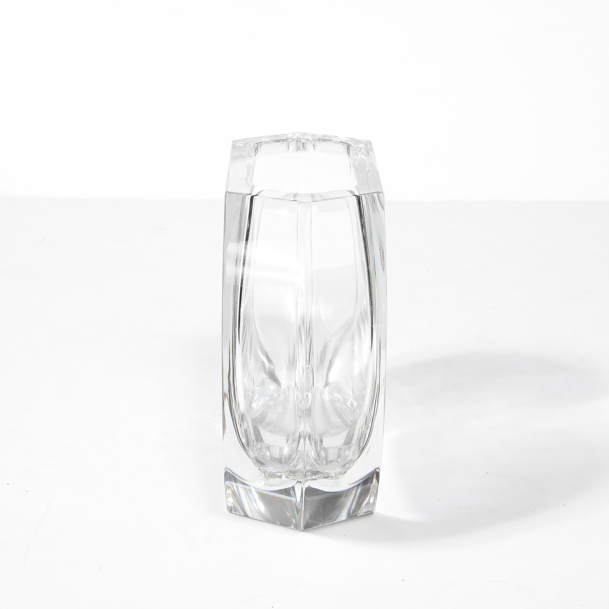 Mid-Century Modernist Crystal Hexagonal Base & Flat Sides Vase signed Baccarat For Sale 1