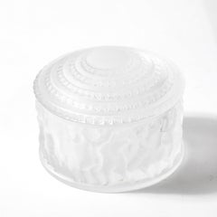 Mid-Century Modernist Crystal Les Enfants Lidded Powder Box signed Lalique