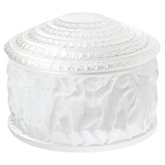 Mid-Century Modernist Crystal Les Enfants Lidded Powder Box signed Lalique