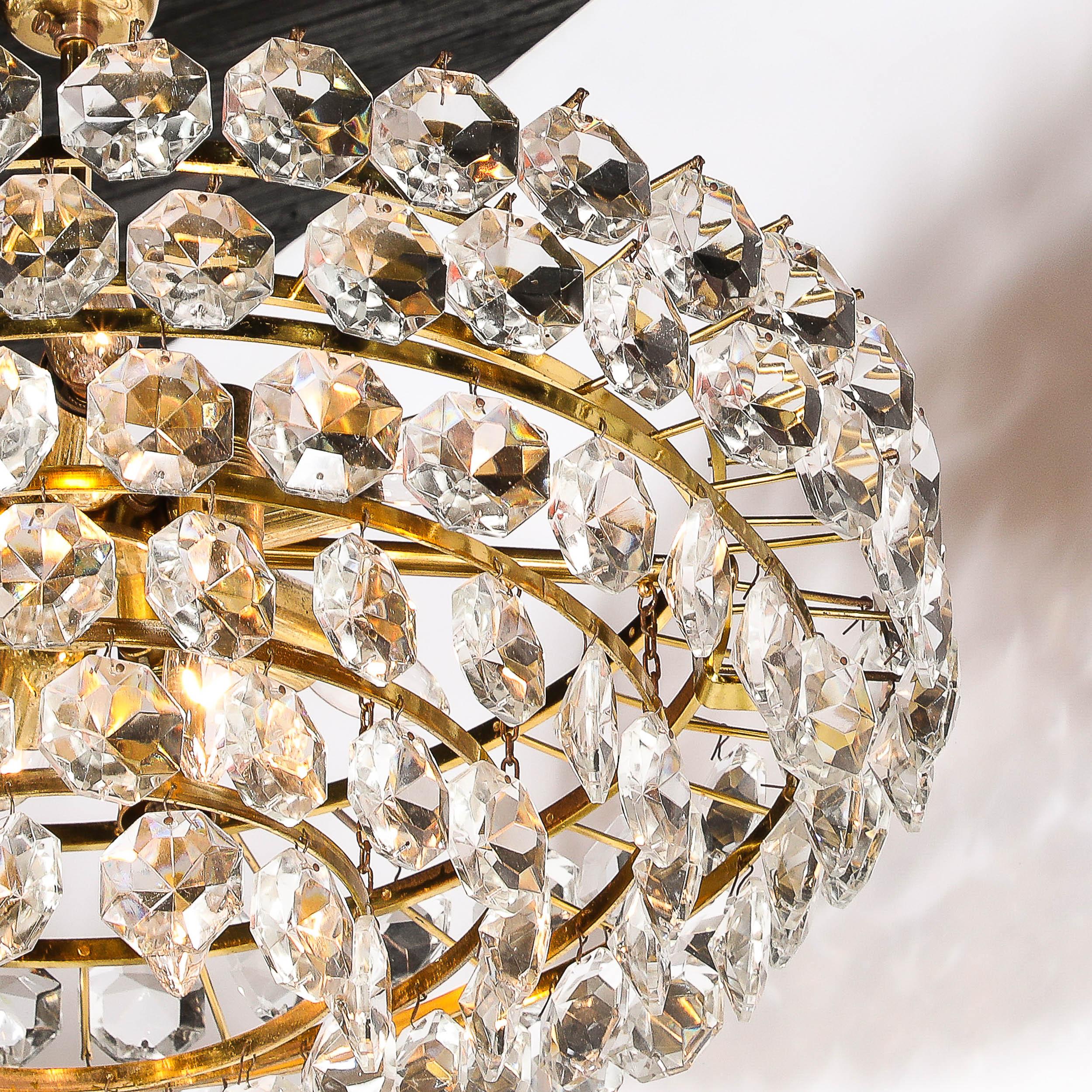 Mid-Century Modernist Crystal & Polished Brass Chandelier by Bakalowits & Sohne For Sale 6