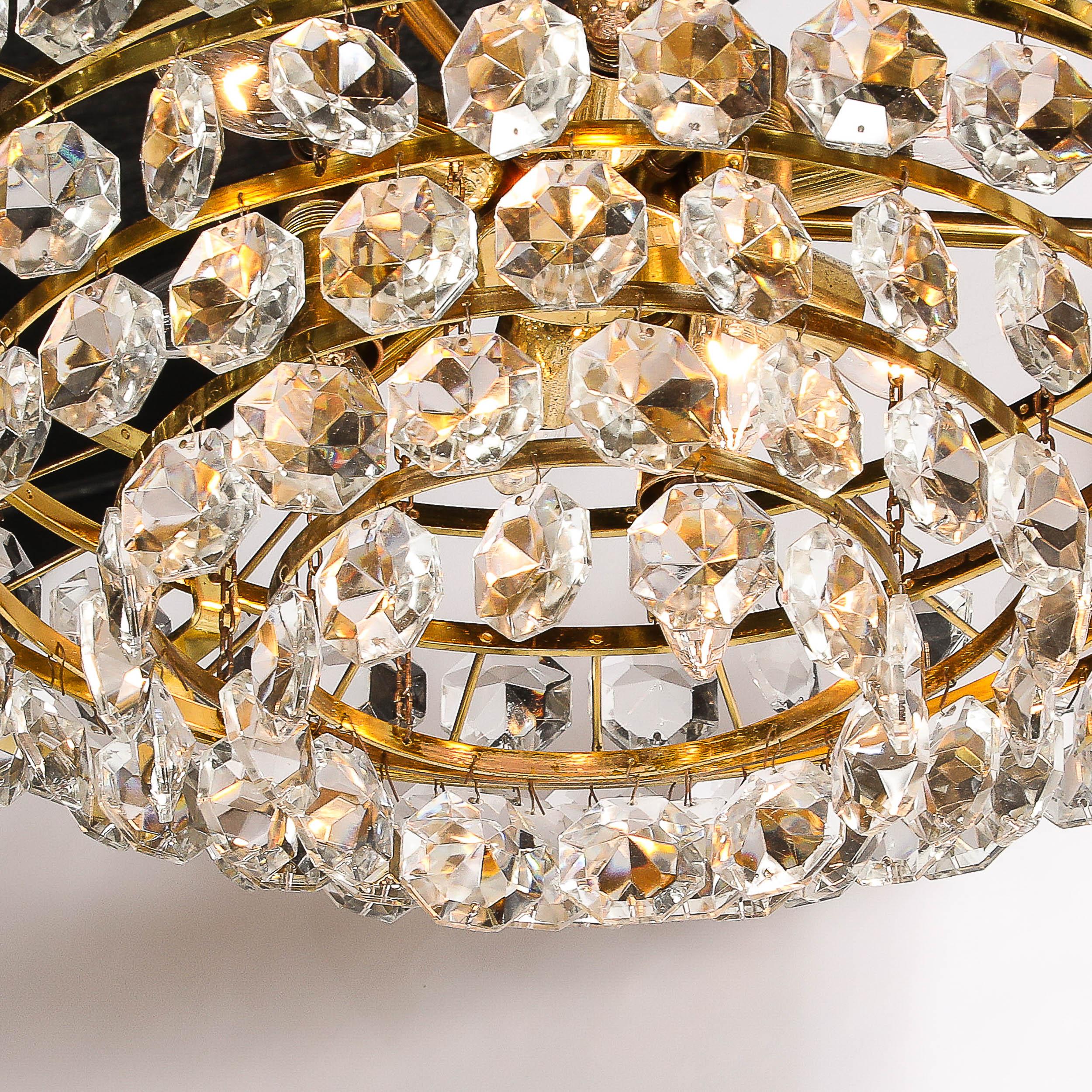 Mid-Century Modernist Crystal & Polished Brass Chandelier by Bakalowits & Sohne For Sale 7