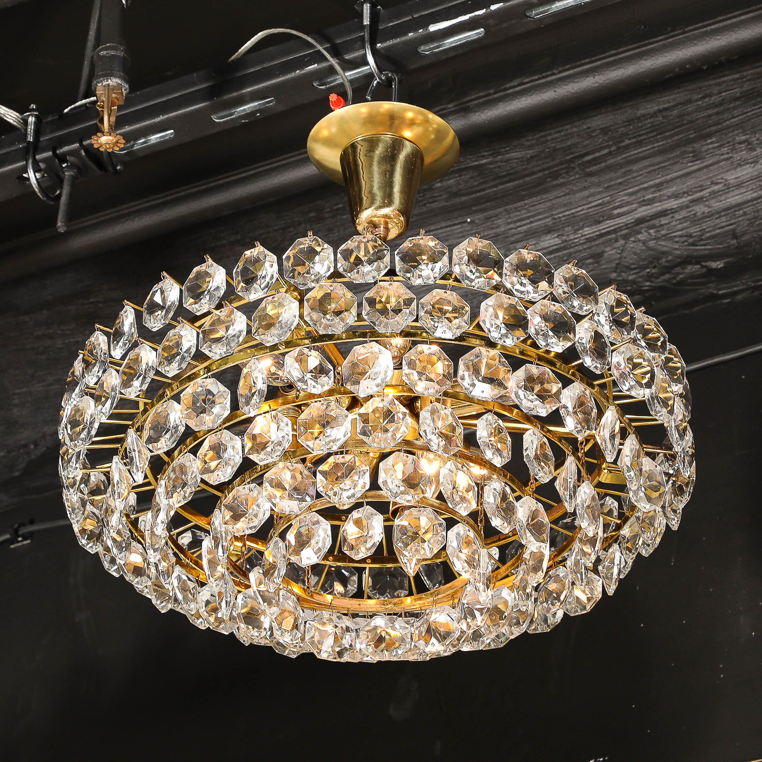 Mid-20th Century Mid-Century Modernist Crystal & Polished Brass Chandelier by Bakalowits & Sohne For Sale