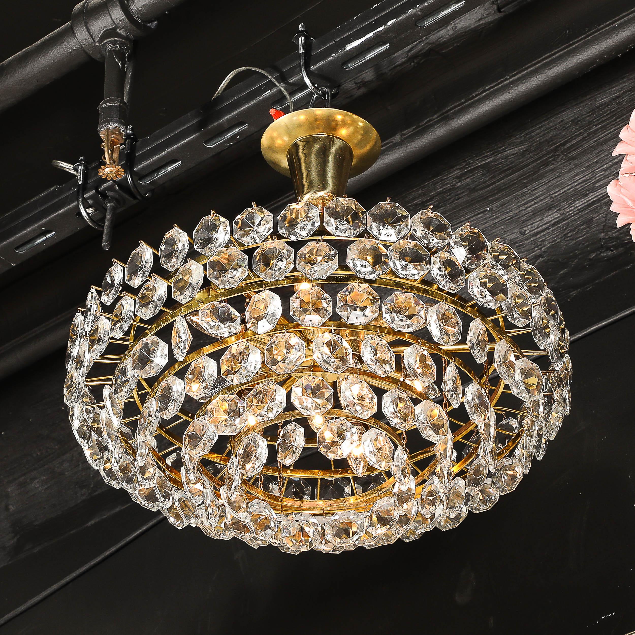 Mid-Century Modernist Crystal & Polished Brass Chandelier by Bakalowits & Sohne For Sale 1