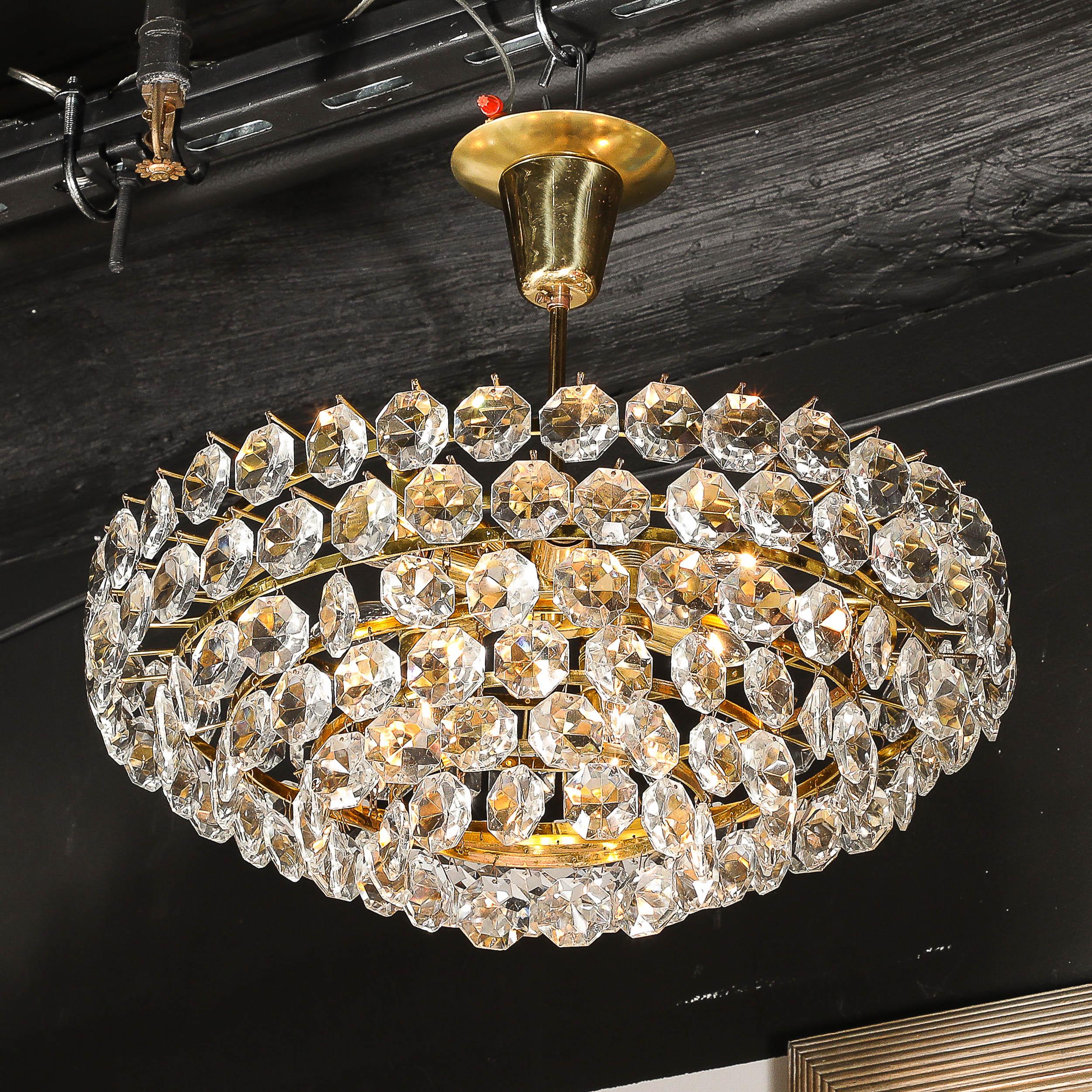 Mid-Century Modernist Crystal & Polished Brass Chandelier by Bakalowits & Sohne For Sale 2