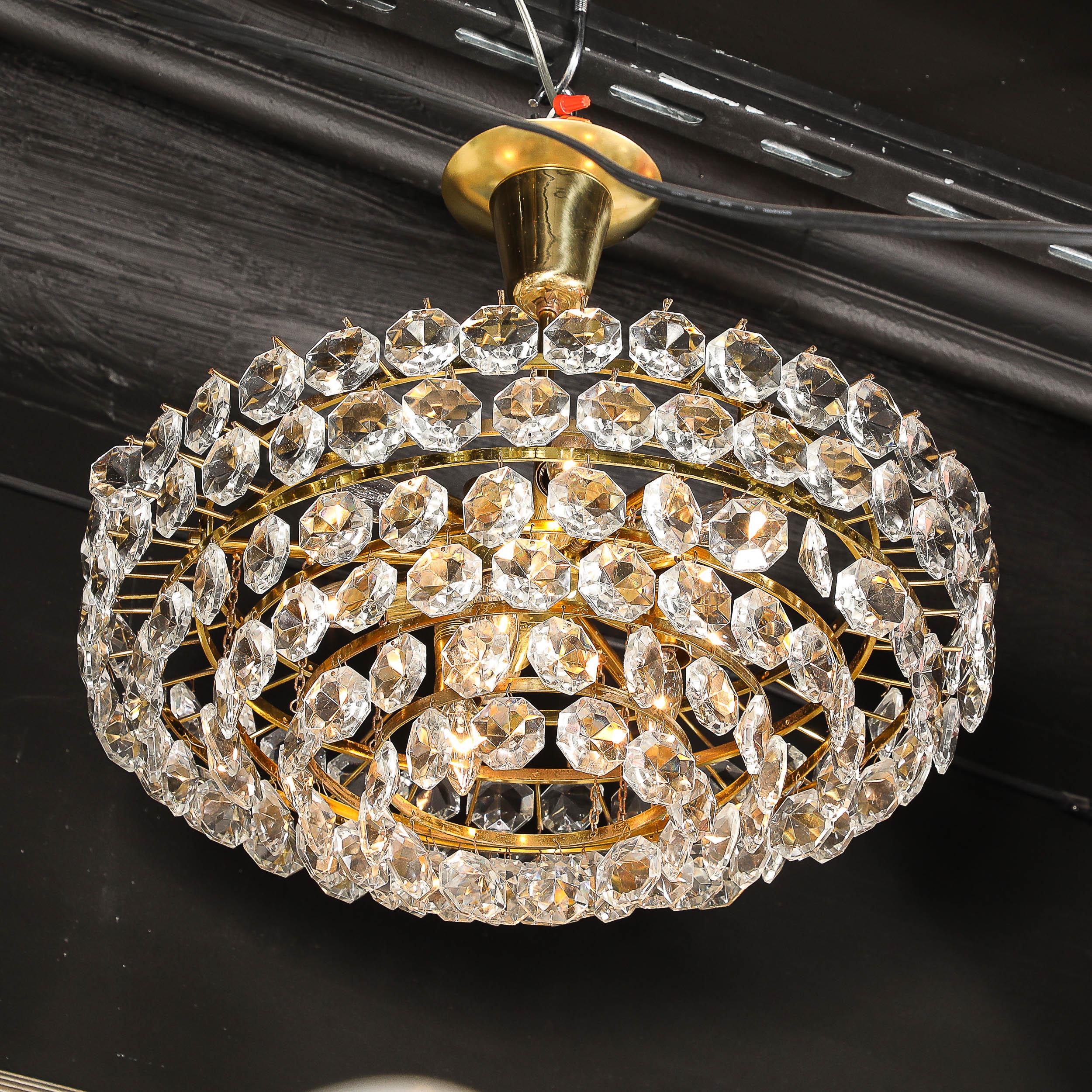 Mid-Century Modernist Crystal & Polished Brass Chandelier by Bakalowits & Sohne For Sale 4