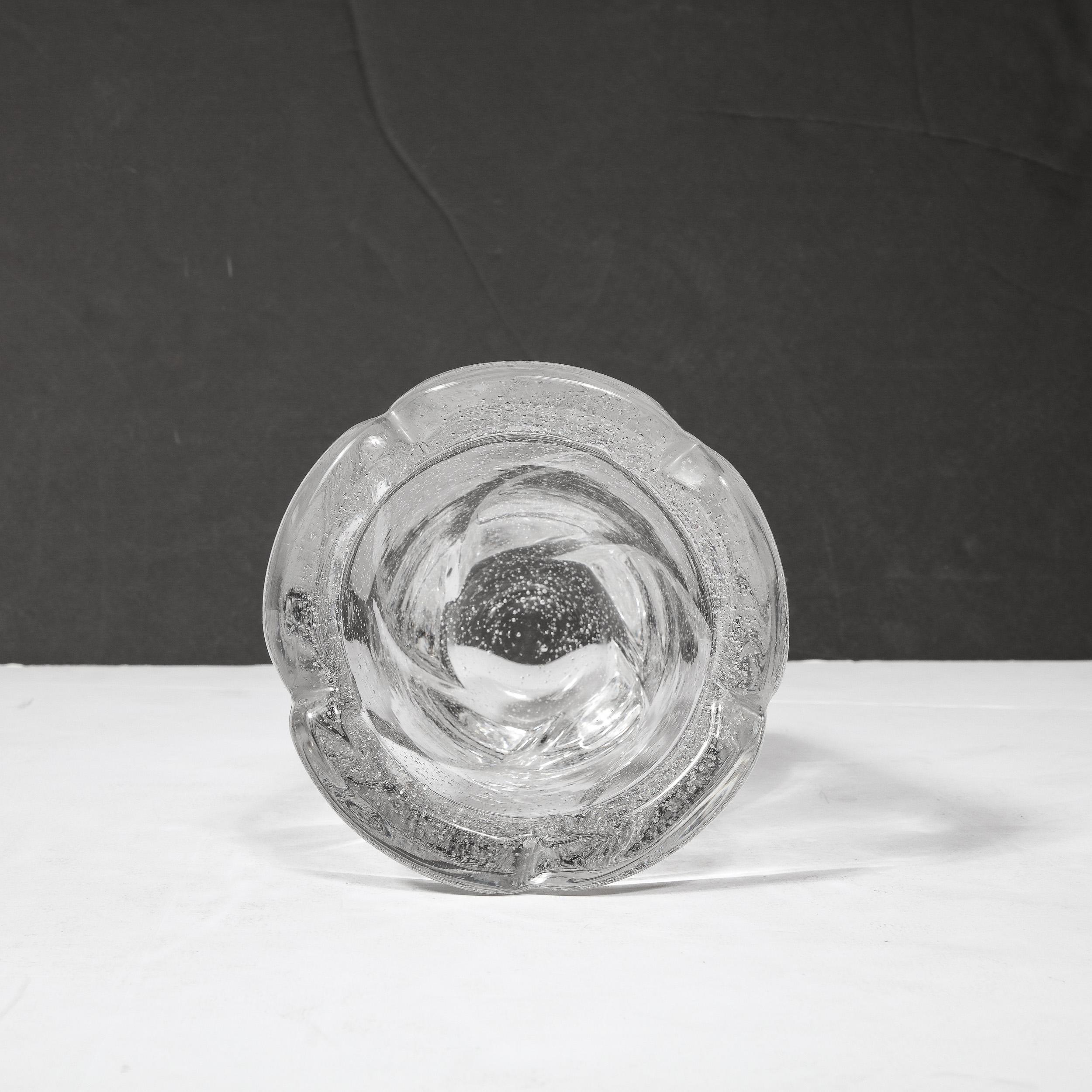 Mid-Century Modernist Crystal Softened Spiral Fluted Vase w/ Murines signed Daum For Sale 8