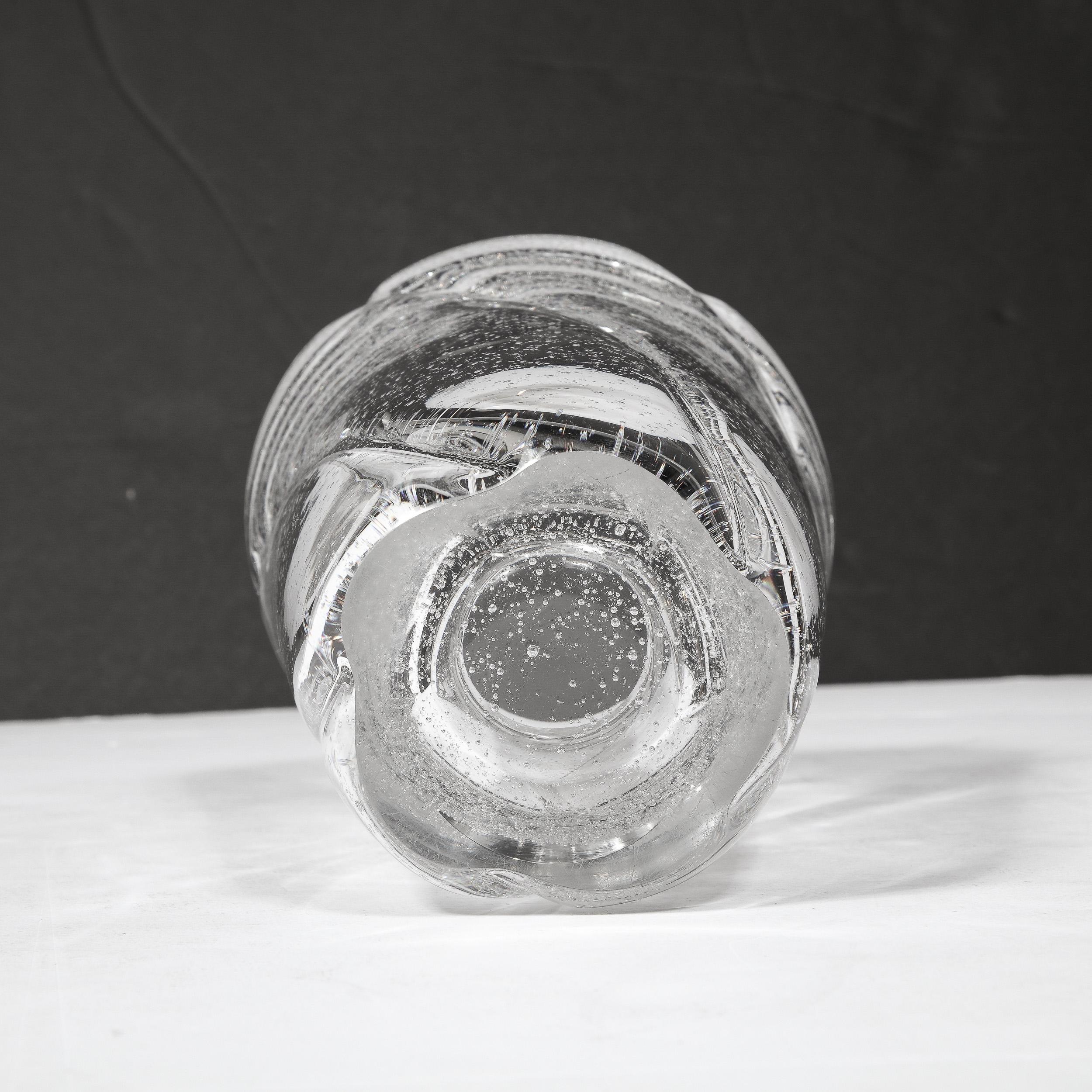 Mid-Century Modernist Crystal Softened Spiral Fluted Vase w/ Murines signed Daum For Sale 10