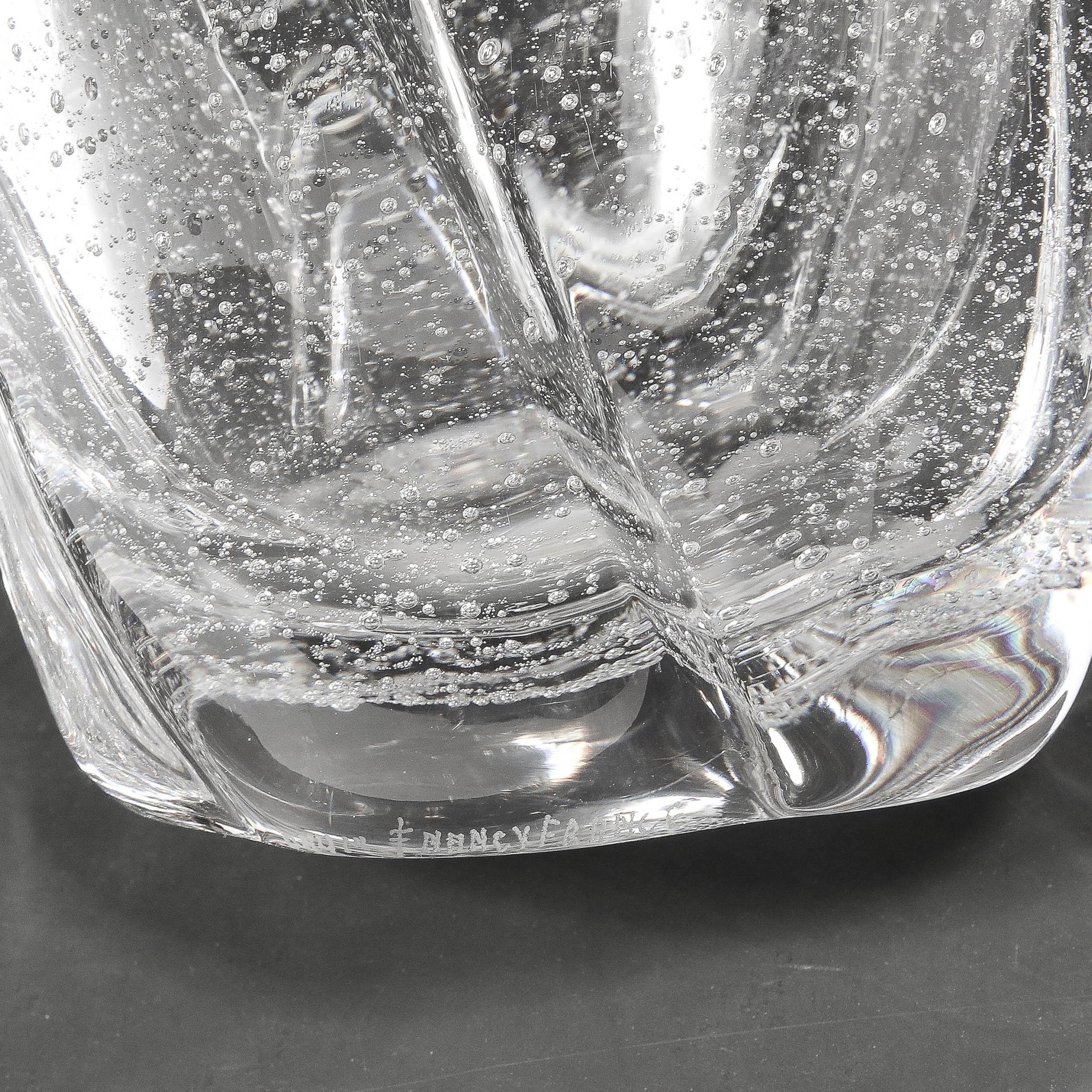 Mid-Century Modernist Crystal Softened Spiral Fluted Vase w/ Murines signed Daum For Sale 12