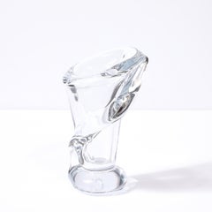 Mid-Century Modernist Crystal Vase with Amorphic Single Helix signed Art Vannes