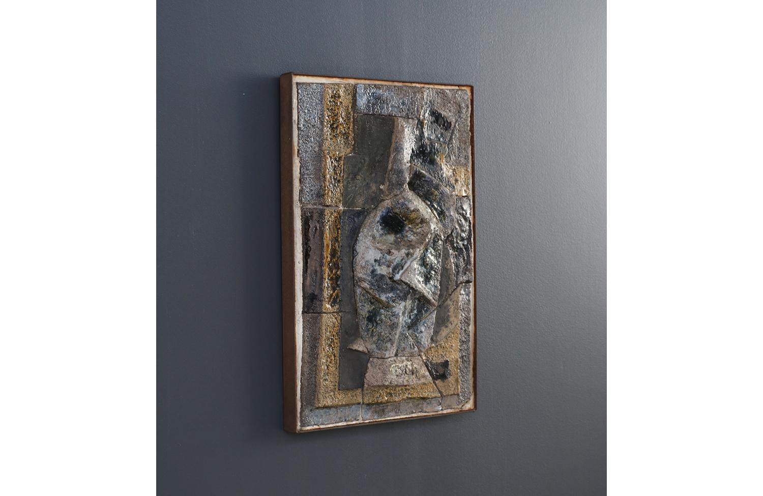 Glazed Mid-Century Modernist Cubist Concrete Wall Art For Sale