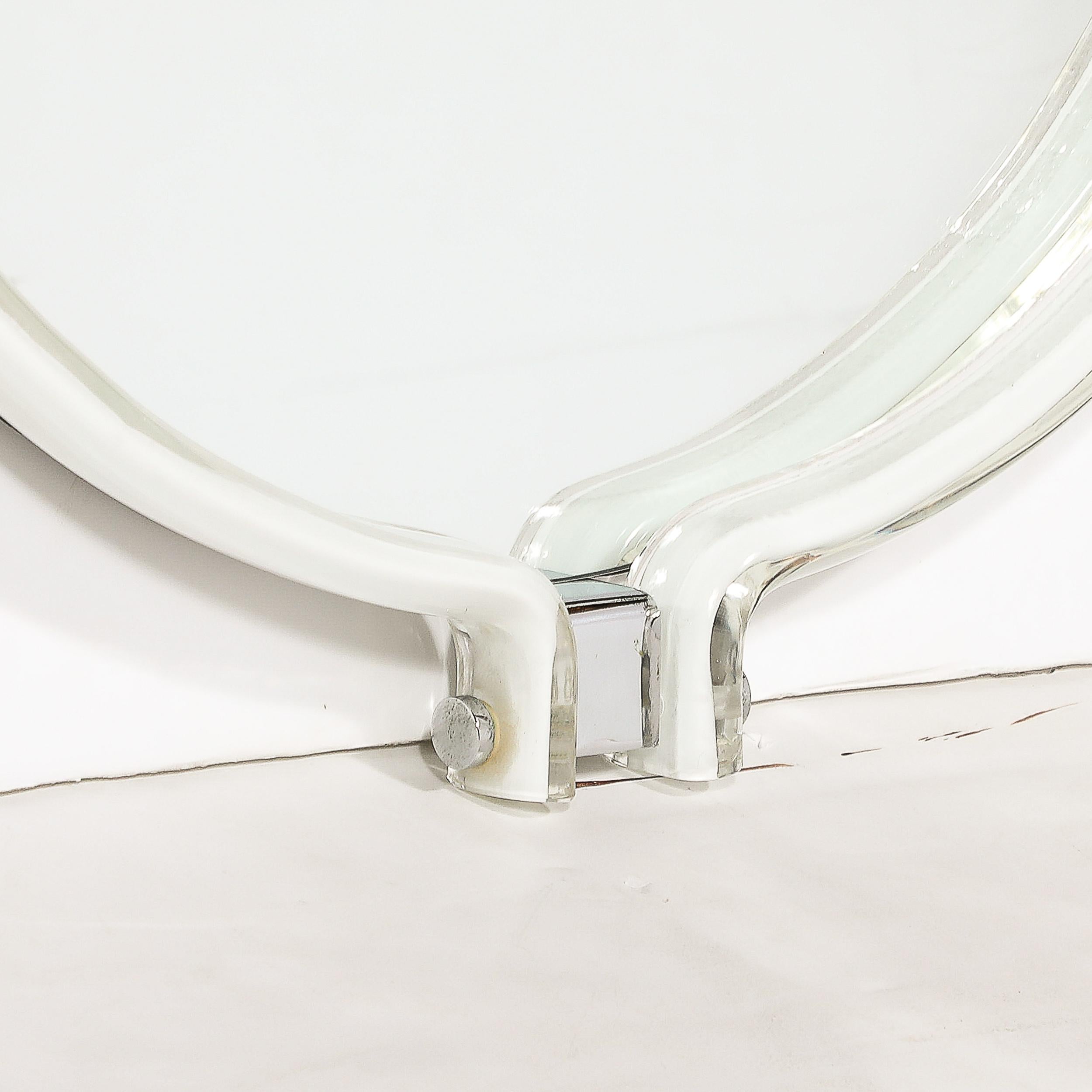 Mid-Century Modernist Curved Hand-Blown Murano White Glass Mirror by Venini For Sale 5