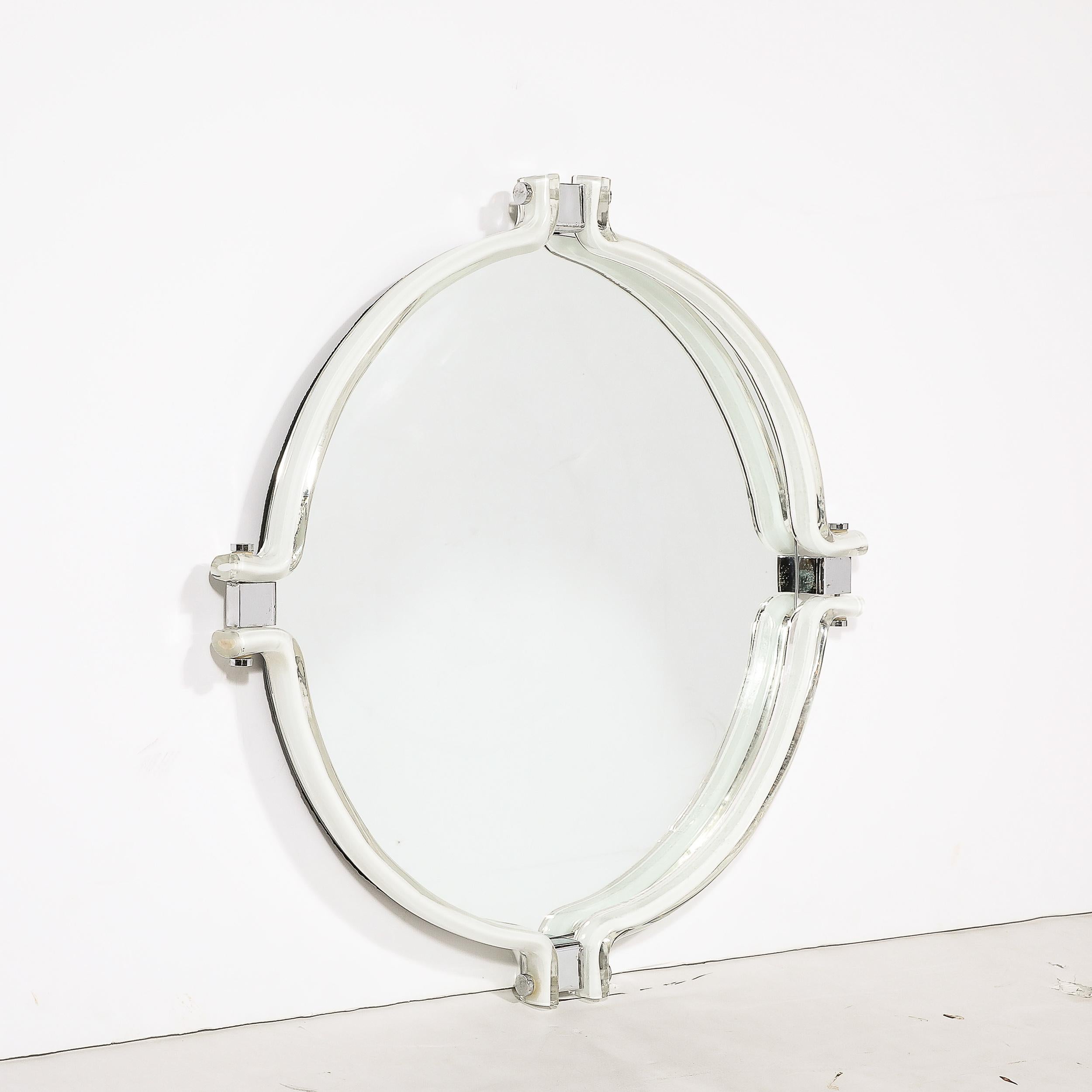 Italian Mid-Century Modernist Curved Hand-Blown Murano White Glass Mirror by Venini For Sale