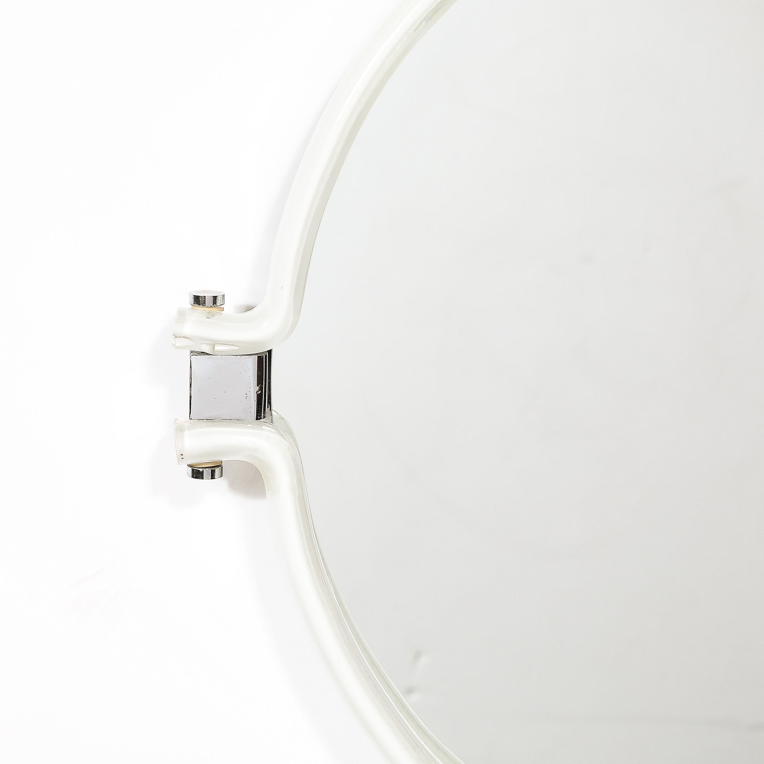 Mid-Century Modernist Curved Hand-Blown Murano White Glass Mirror by Venini For Sale 1