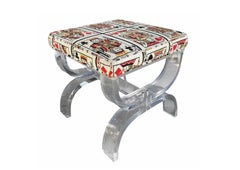 Mid-Century Modernist Curved Lucite Upholstered Stool