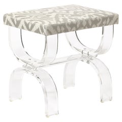 Mid-Century Modernist Curved Lucite Upholstered Stool