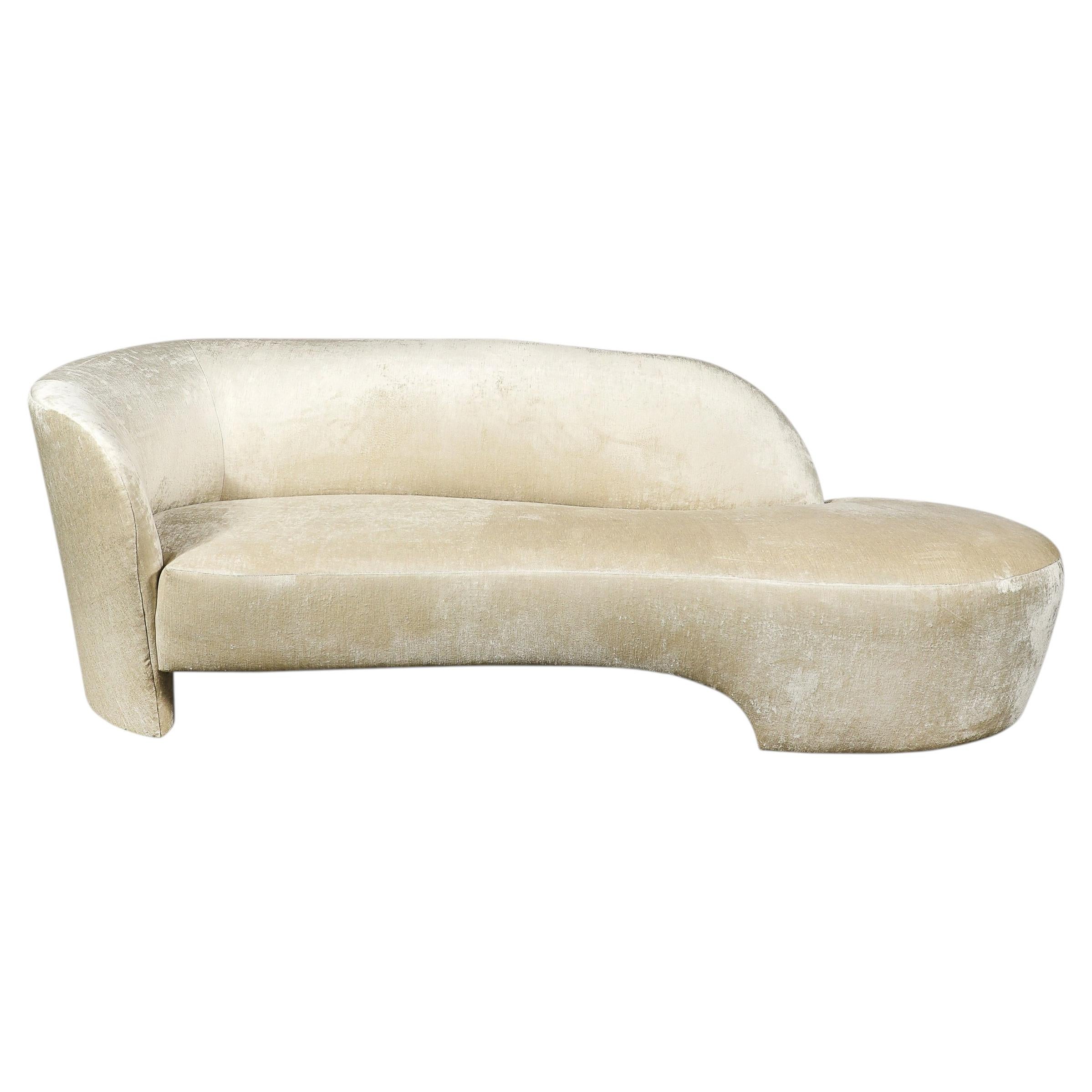 Mid-Century Modernist Curved Sofa in Oyster Velvet Upholstery