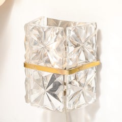 Mid-Century Modernist Cut Crystal Sconce with Brass Fittings by Kinkeldey
