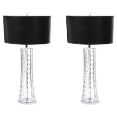 Mid Century Modernist Cut Crystal Table Lamps On Chrome Bases