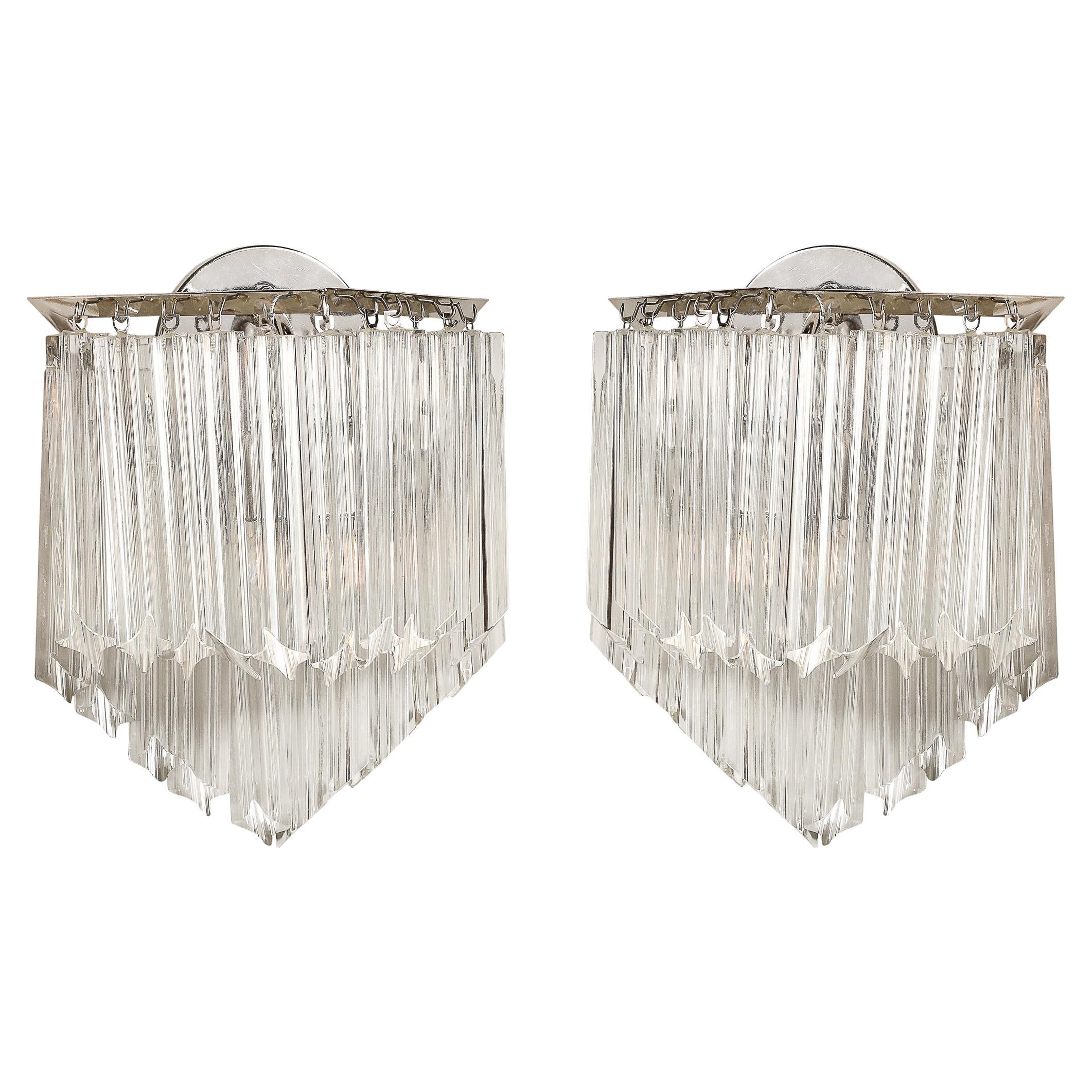 Mid-Century Modernist Diamond Form Hand-Blown Murano Quadretti Glass Sconces