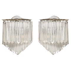 Mid-Century Modernist Diamond Form Hand-Blown Murano Quadretti Glass Sconces