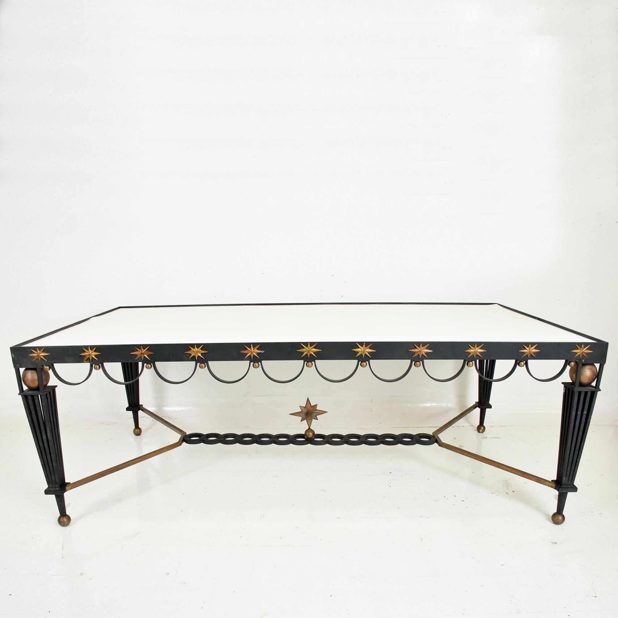 For your consideration, a mid century Mexican modernist star dining attributed to Arturo Pani. Design in the style of Gilbert Poillerat,

Mexico, circa the 1950s.



Iron painted in black with solid bronze accents. No table top included.