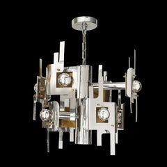 Araña modernista de mediados de siglo de ocho brazos de cromo y latón de Gaetano Sciolari