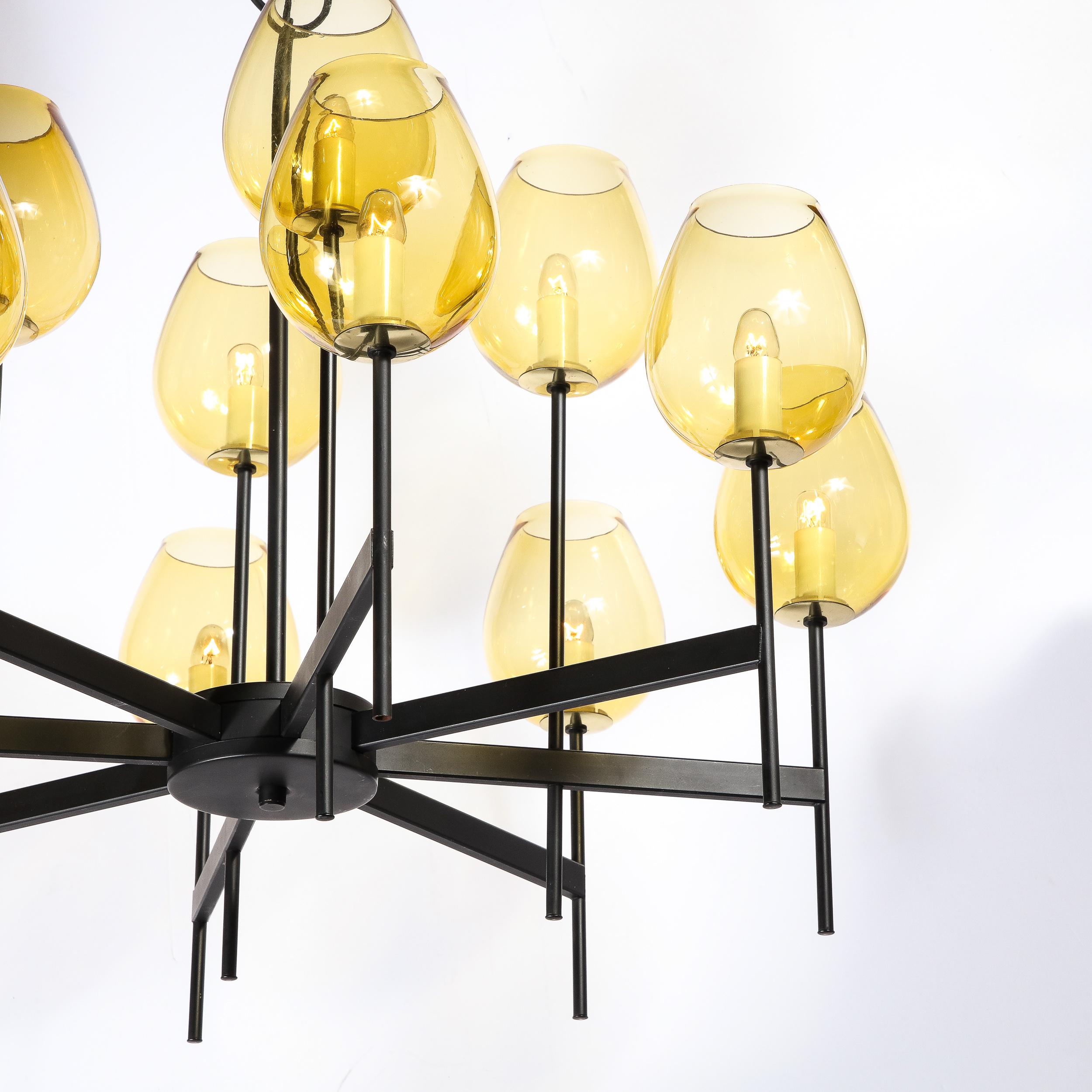 Mid-Century Modernist Eight Arm Smoked Citrine Glass Chandelier by Lightolier For Sale 6