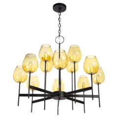 Lustre moderniste du milieu du siècle dernier à huit bras en verre citrine fumée de Lightolier