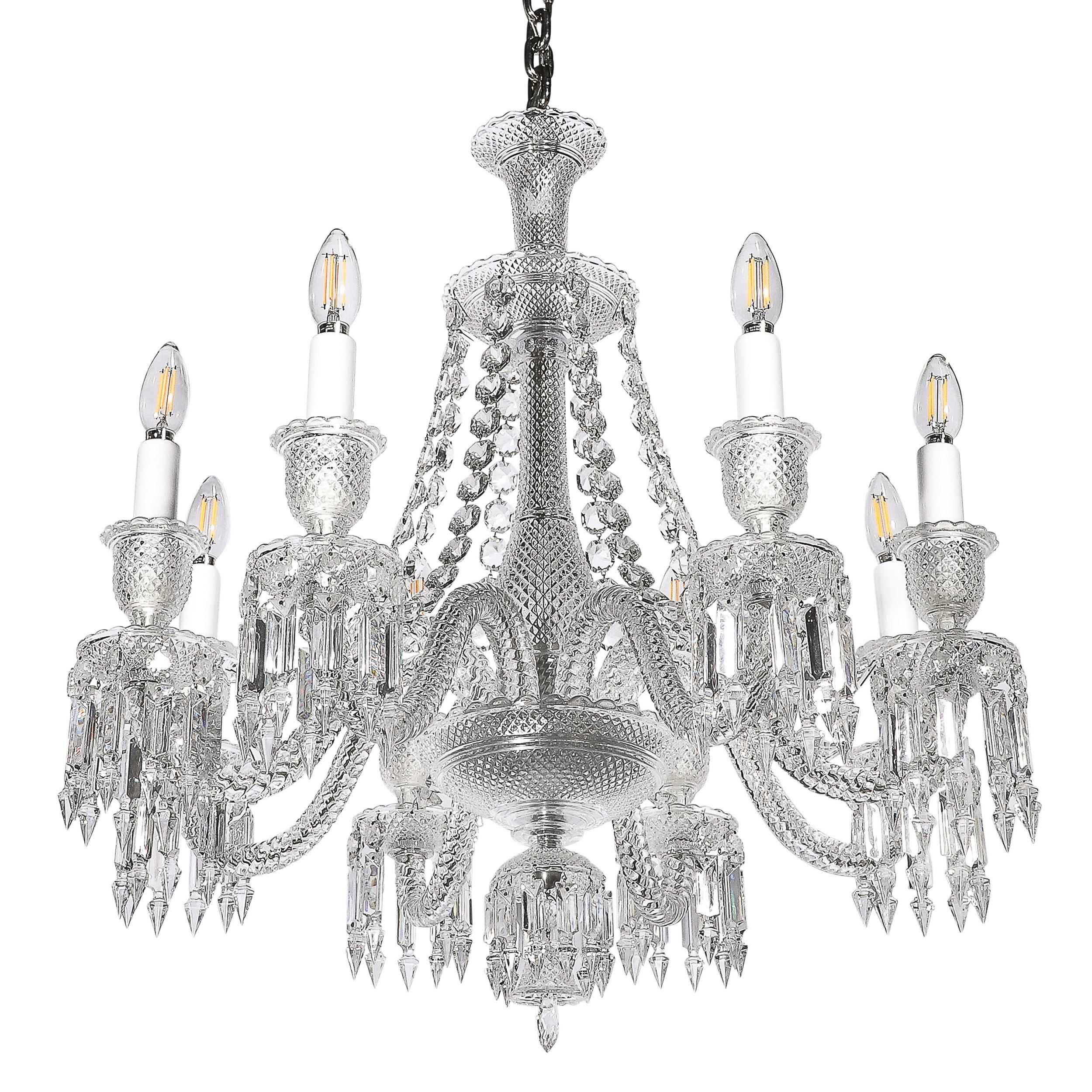 This breathtaking Mid-Century Modernist Eight Light Crystal 