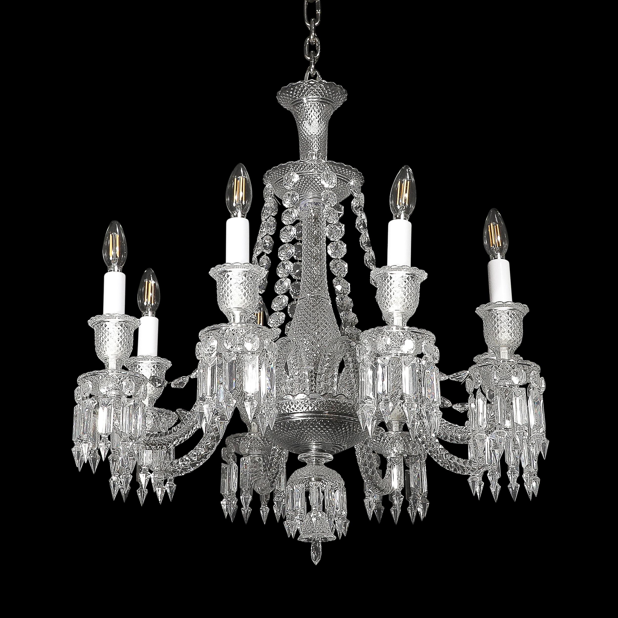 French Mid-Century Modernist Eight Light Crystal 