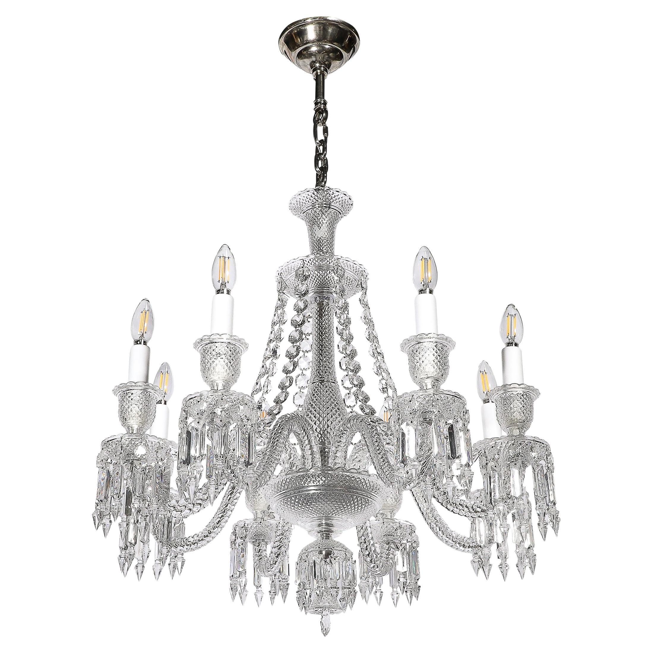 Mid-Century Modernist Eight Light Crystal "Zenith" Chandelier by Baccarat For Sale
