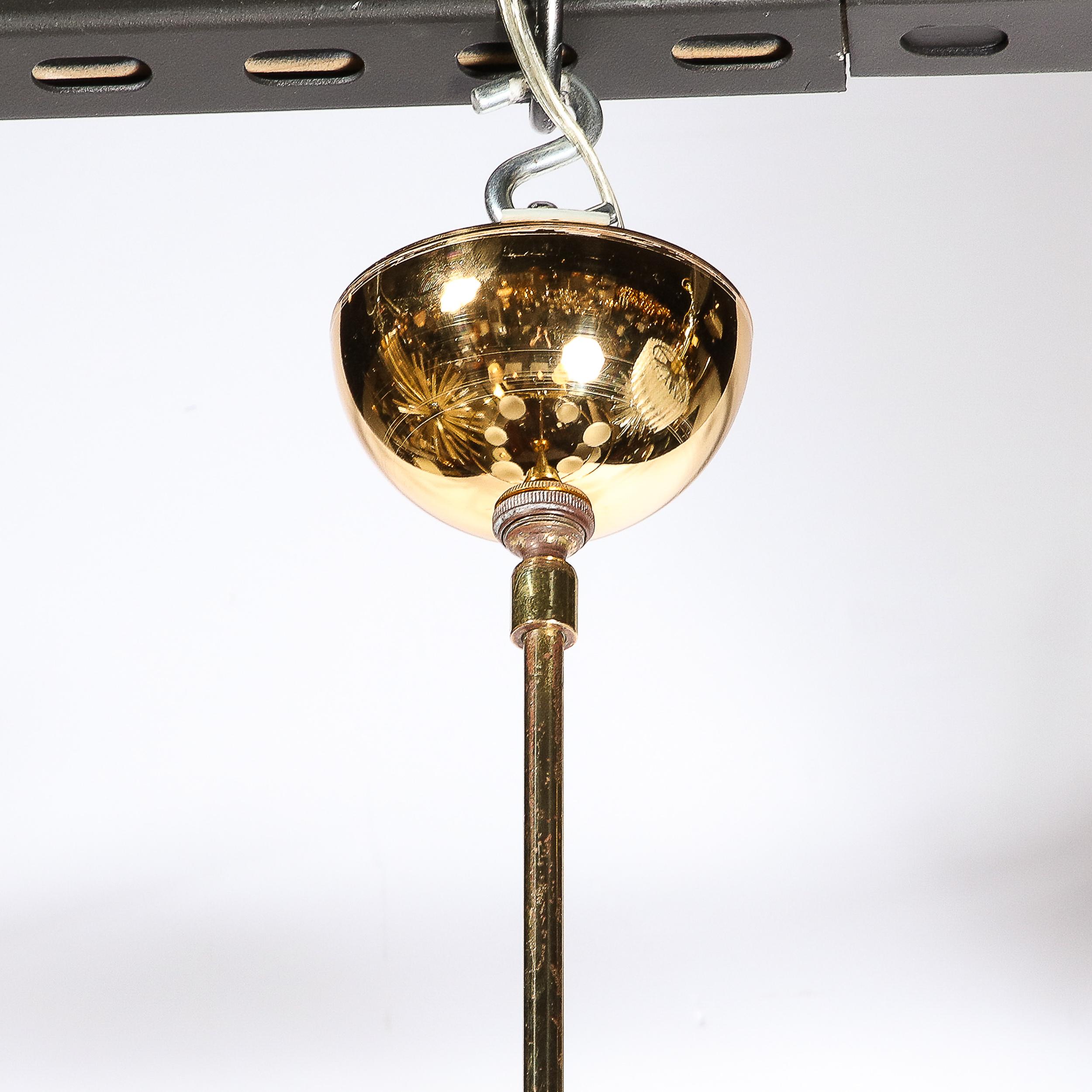 Mid-20th Century Mid-Century Modernist Elliptical Six Frosted Globe & Brass Stilnovo Chandelier 