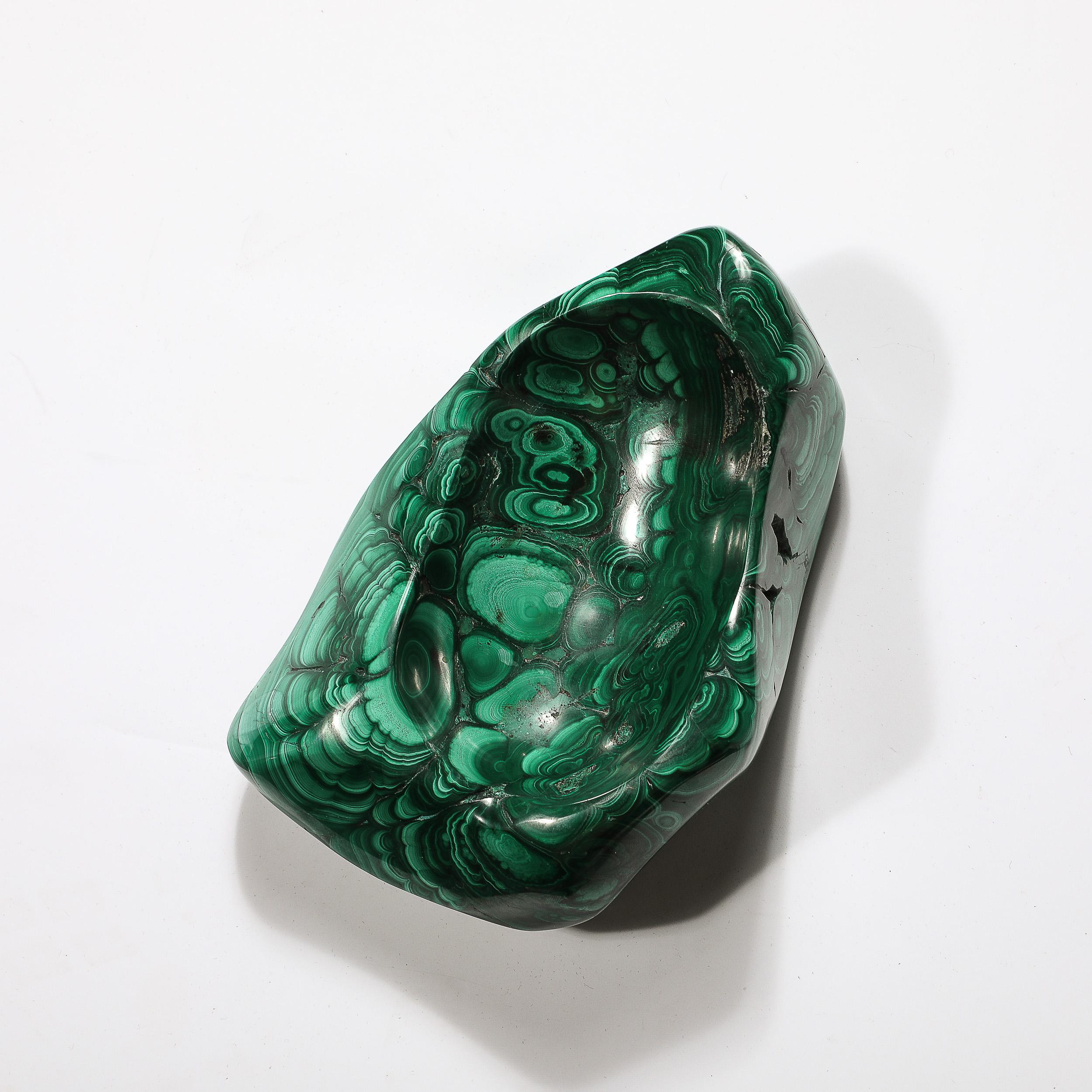 Russian Mid-Century Modernist Elongated Malachite Bowl/Ashtray