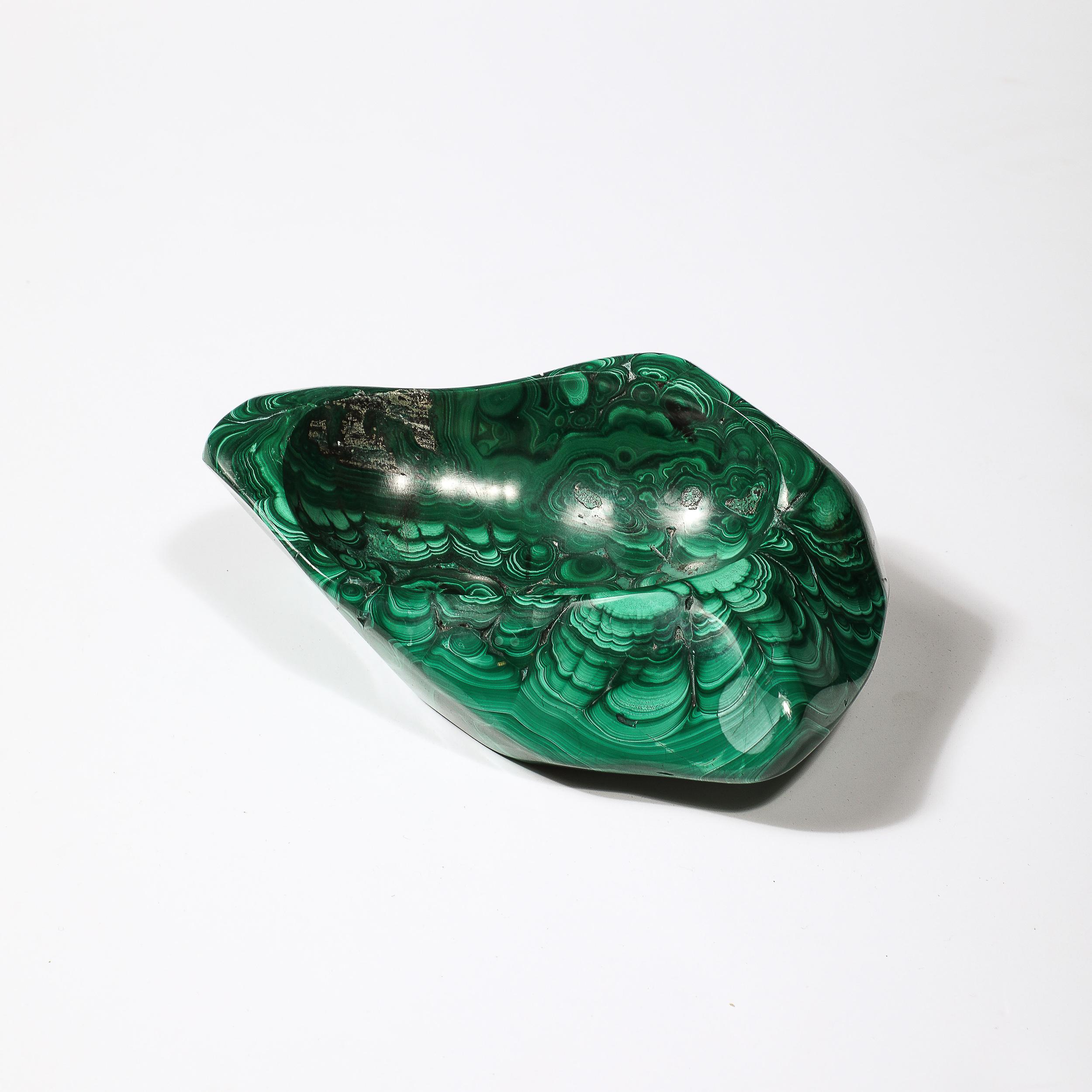 Late 20th Century Mid-Century Modernist Elongated Malachite Bowl/Ashtray