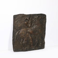 Mid-Century Modernist Equestrian Bronze Relief Plaque signed Franz Mikorey