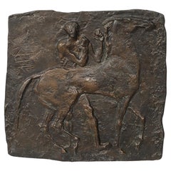 Modernistische Pferdebronze-Reliefplakette aus der Mitte des Jahrhunderts, signiert Franz Mikorey