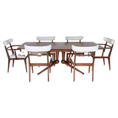 Table de salle à manger extensible moderniste du milieu du siècle dernier avec l'ensemble original de 6 chaises