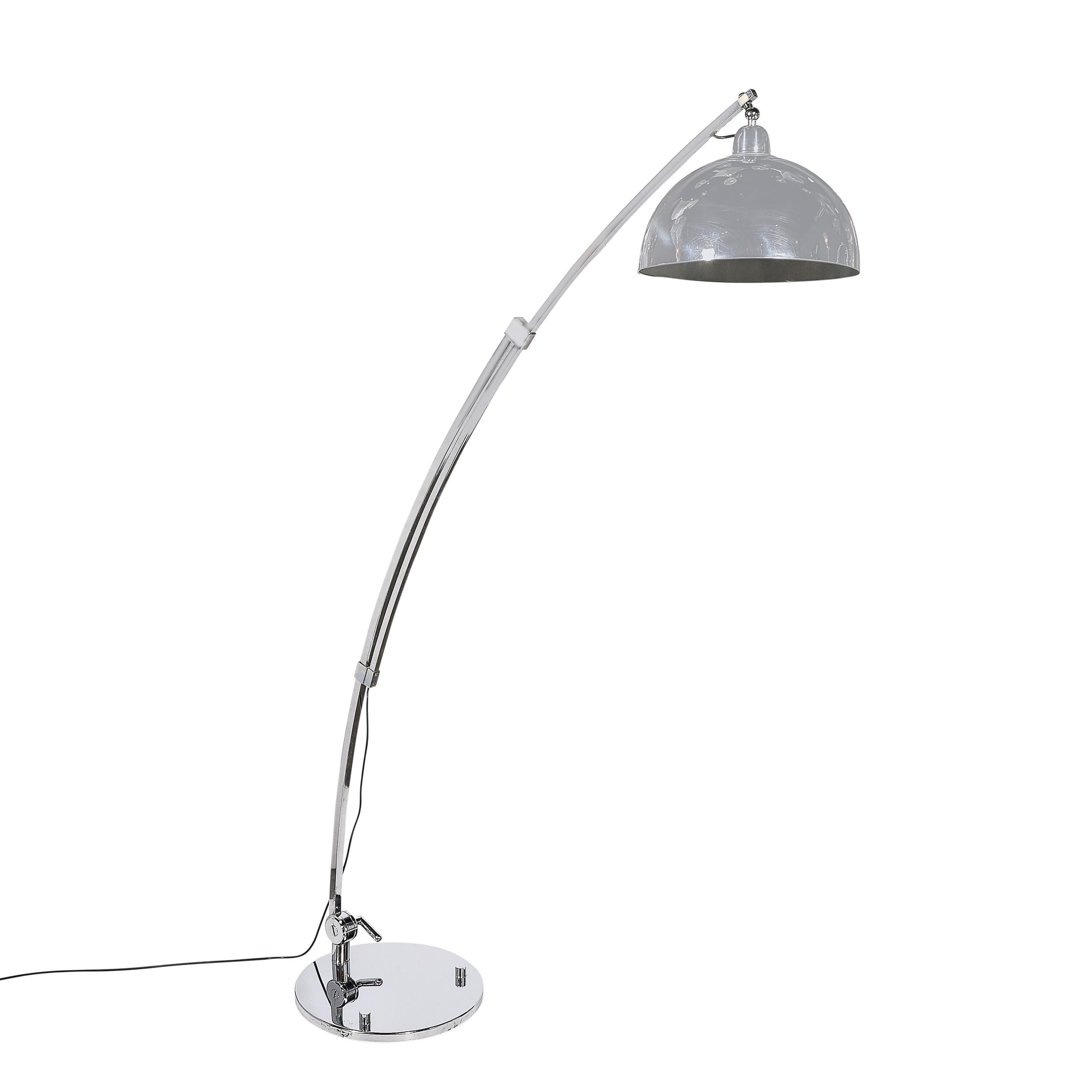 American Mid-Century Modernist Extendable Arching Floor Lamp in Polished Chrome For Sale