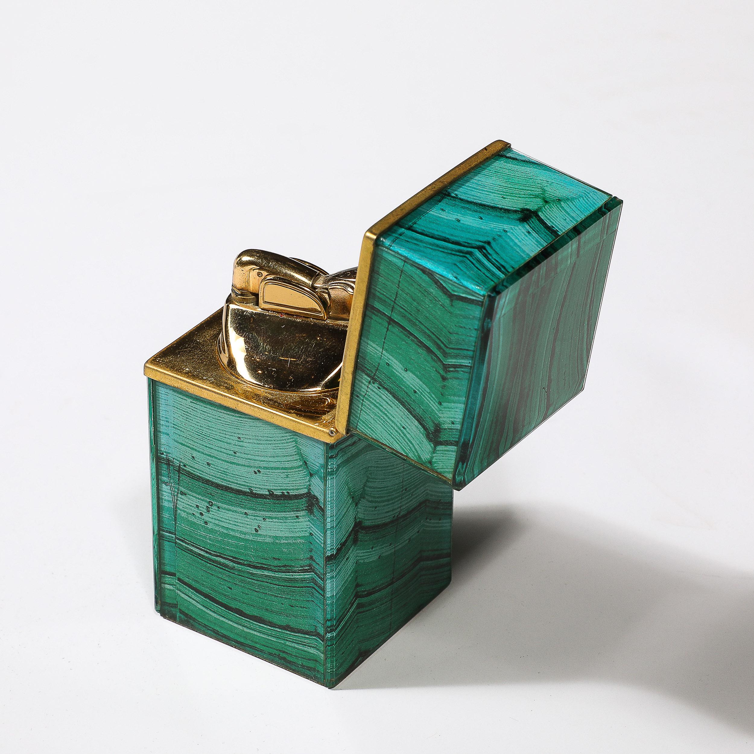 Mid-Century Modernist Faux Malachite and Brass Table Lighter 5