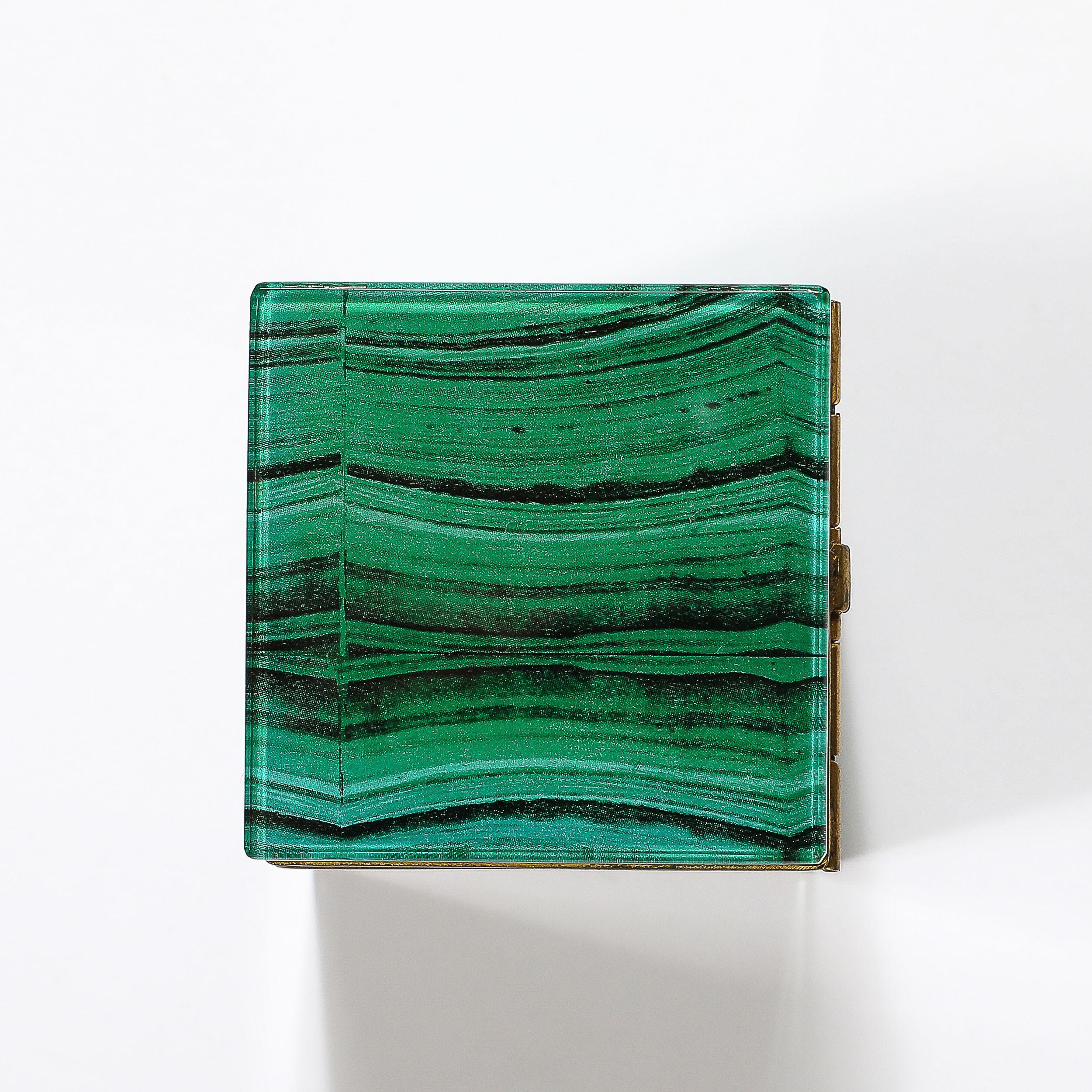 Mid-Century Modernist Faux Malachite and Brass Table Lighter 7