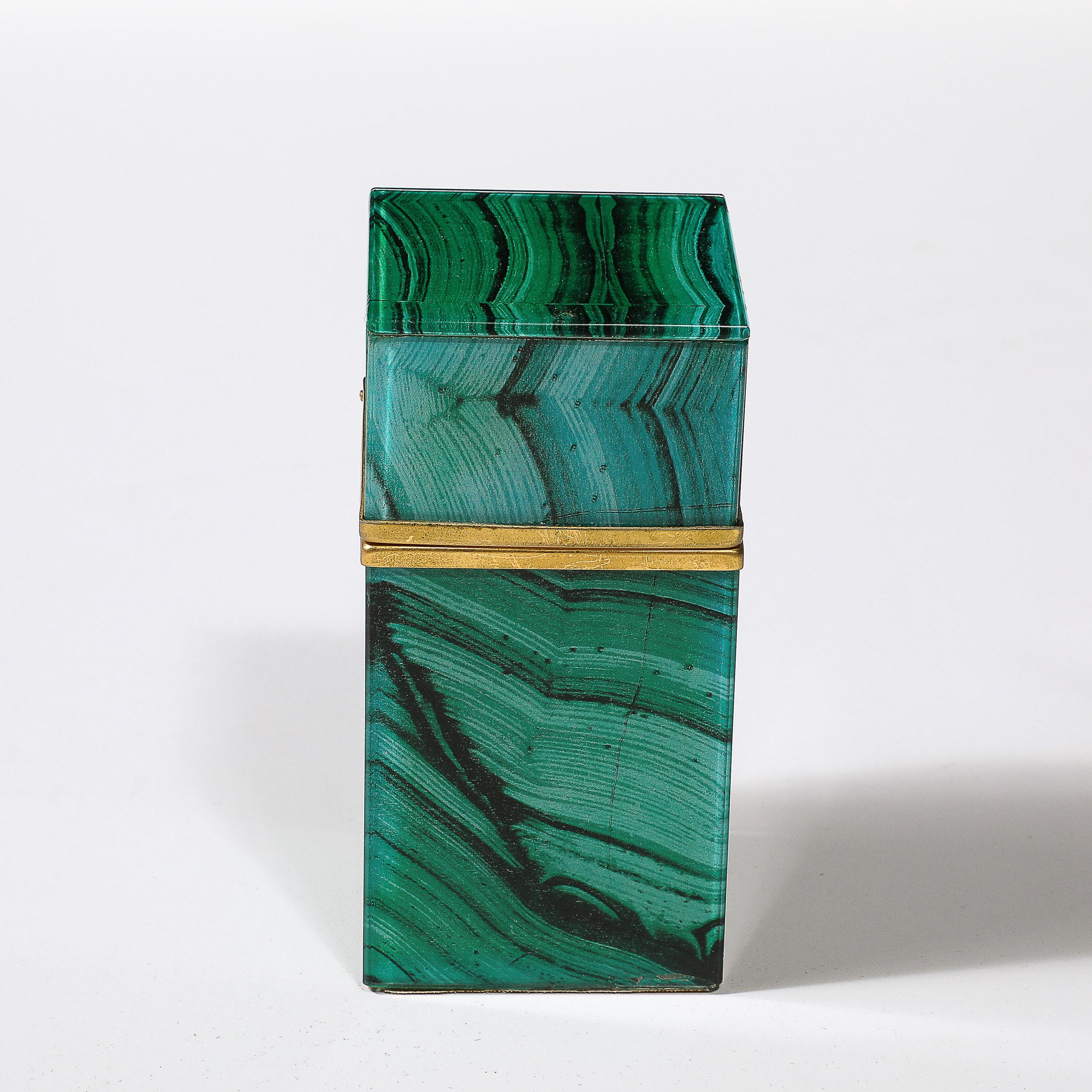20th Century Mid-Century Modernist Faux Malachite and Brass Table Lighter