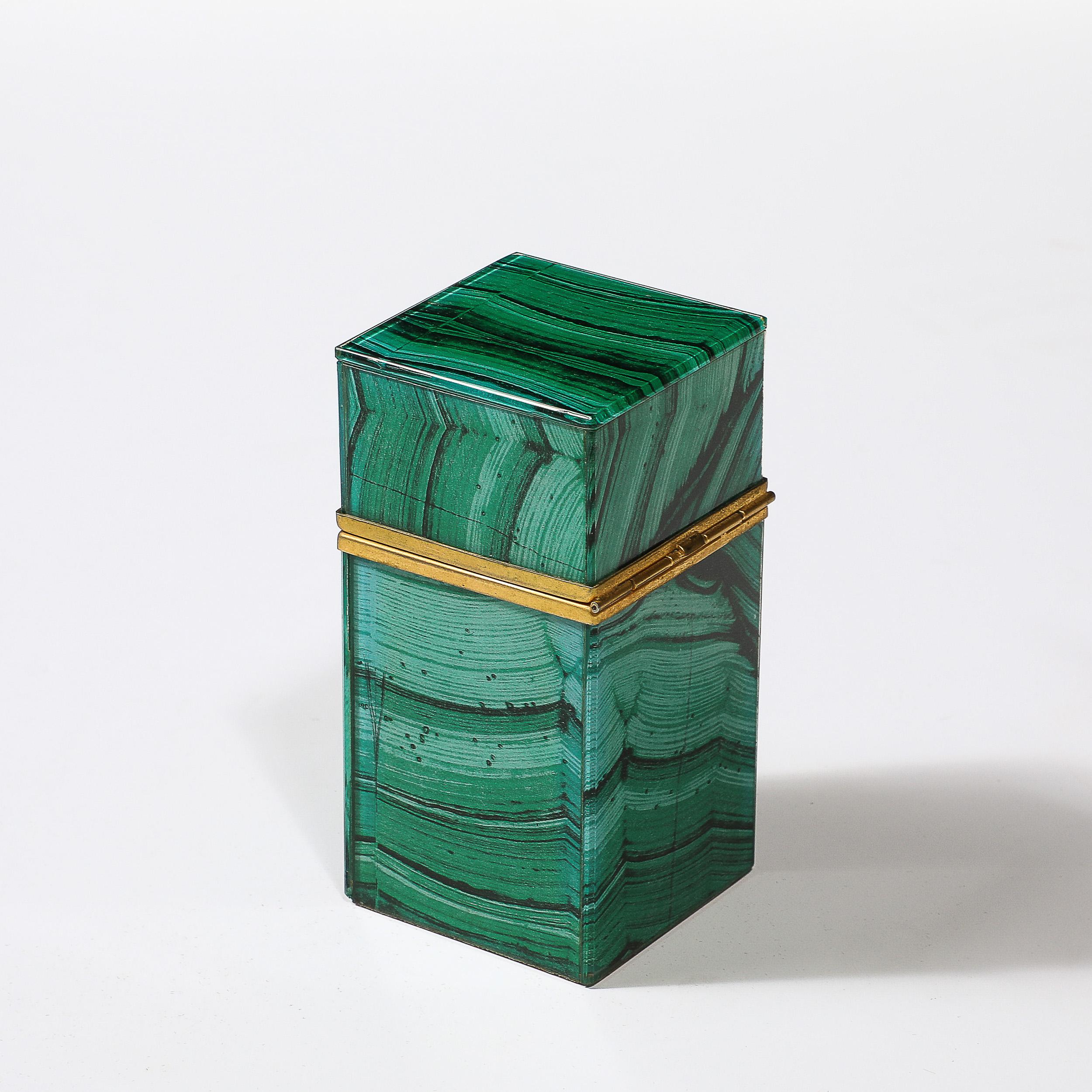 Mid-Century Modernist Faux Malachite and Brass Table Lighter 2