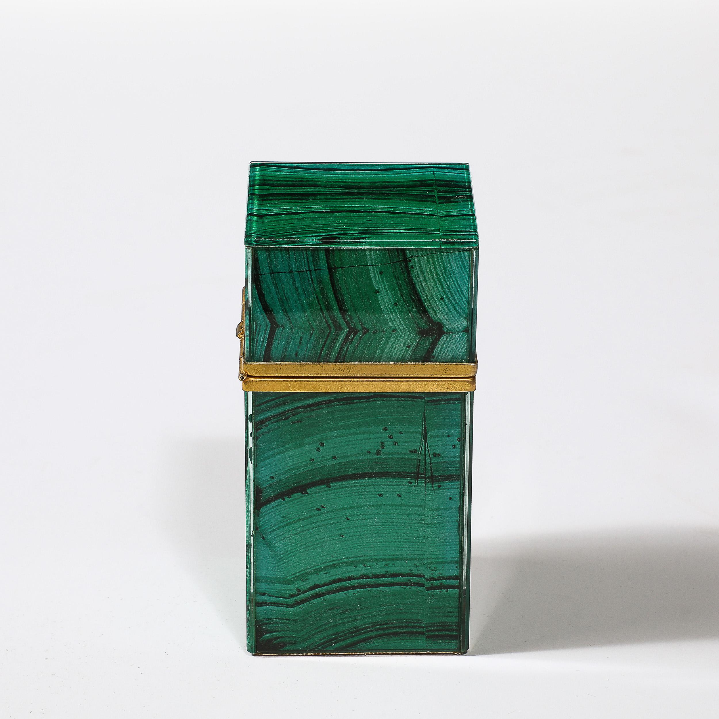 Mid-Century Modernist Faux Malachite and Brass Table Lighter 4