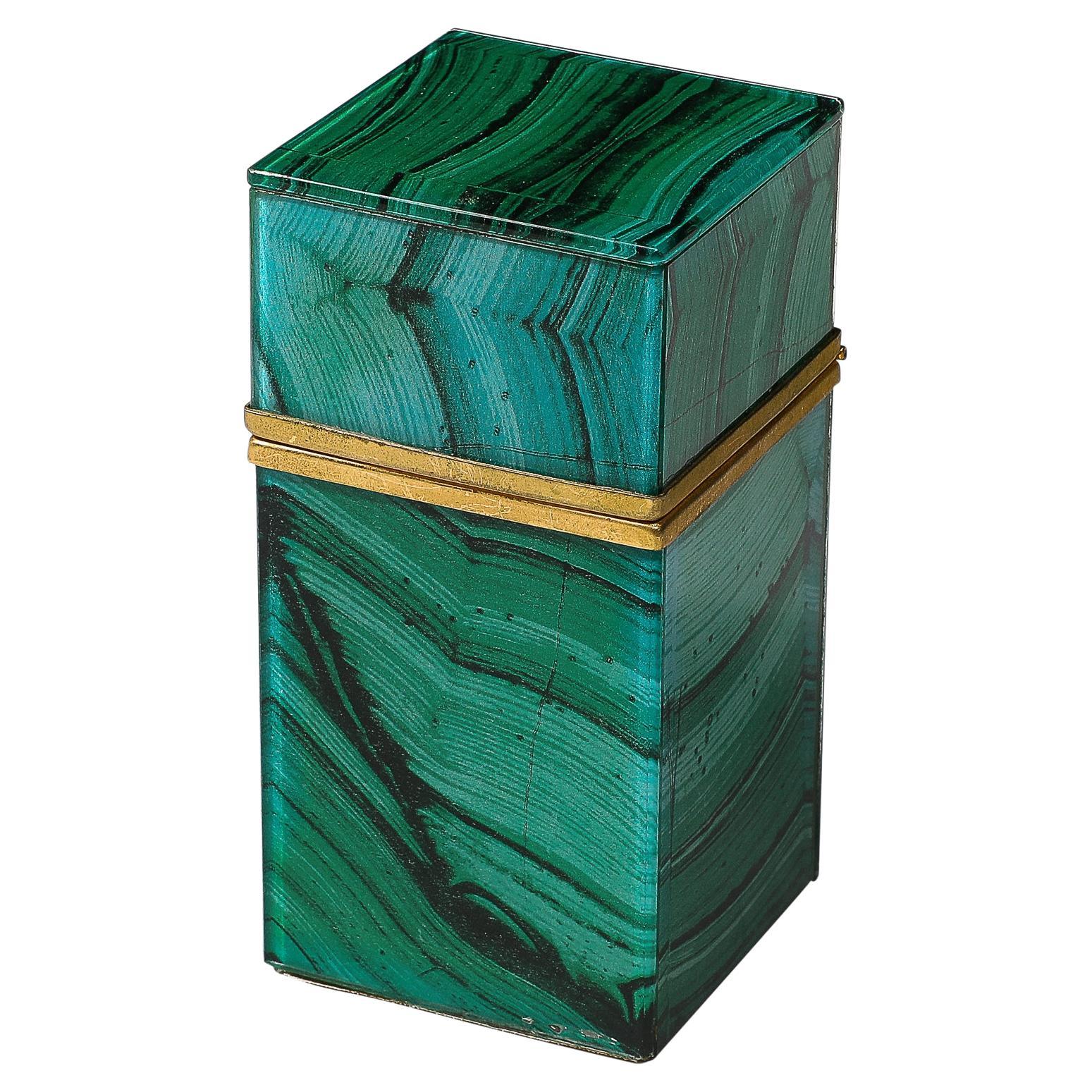 Mid-Century Modernist Faux Malachite and Brass Table Lighter