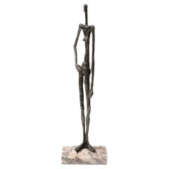 Mid-Century Modernist Figurative Bronze Sculpture in Contrapostto on Marble Base