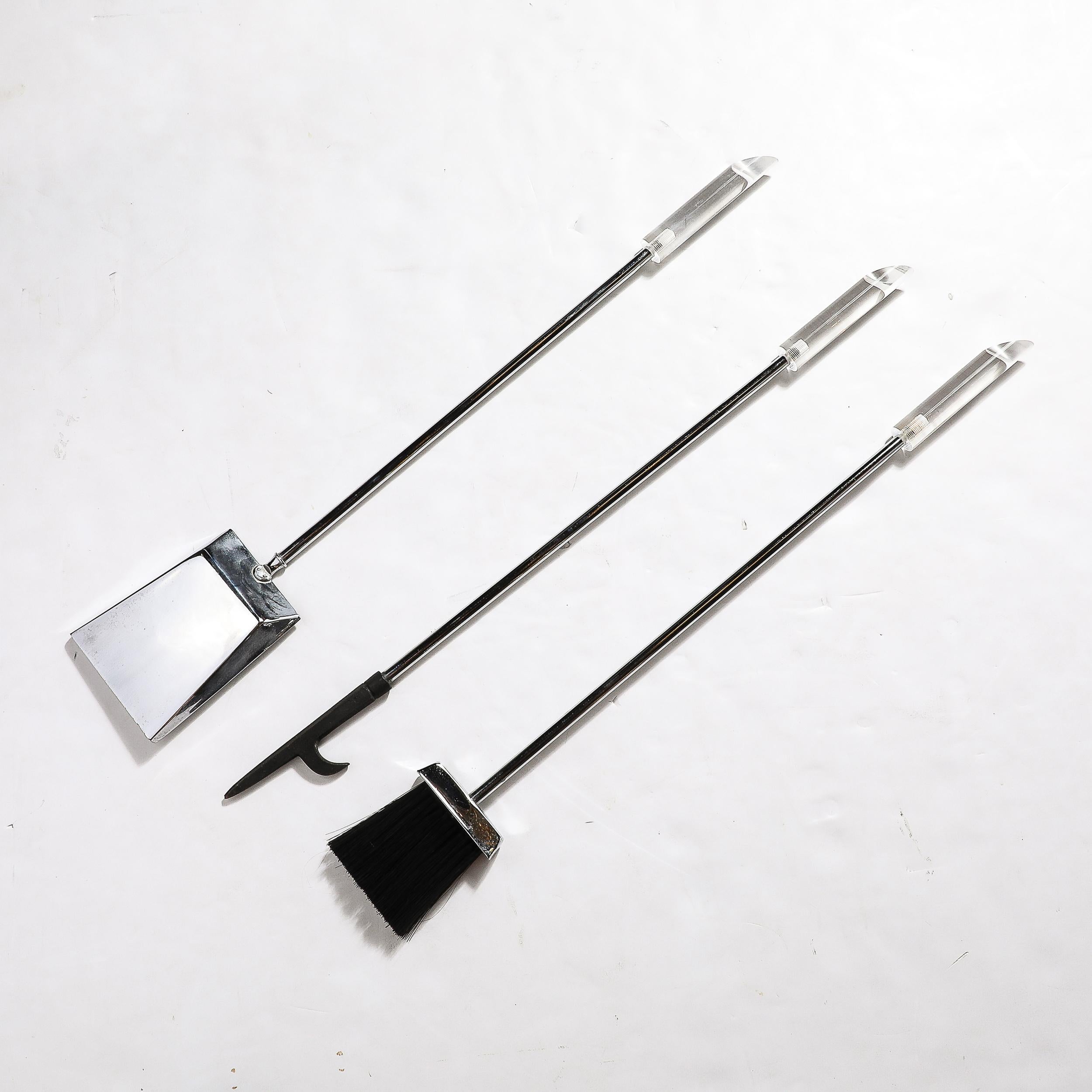 Ensemble d'outils de feu en Lucite et Chrome, moderniste du milieu du siècle en vente 6